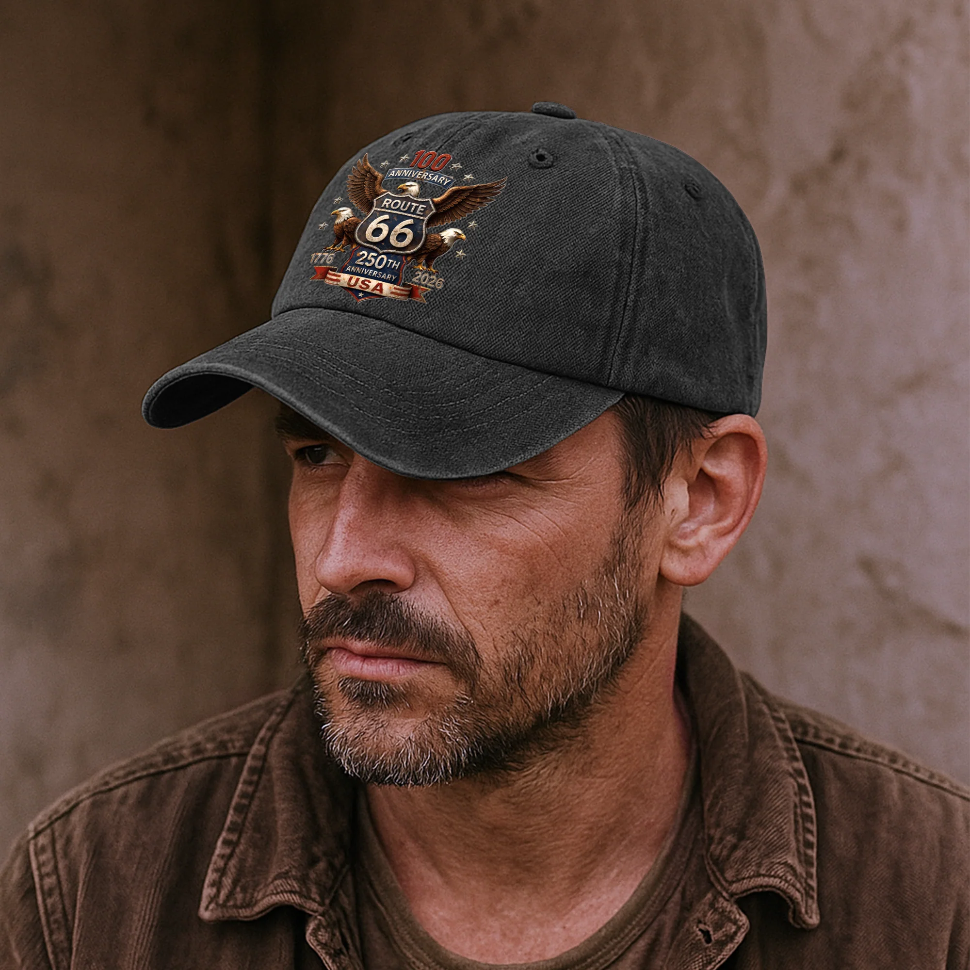 100 Years Route 66 250 Years USA - Personalized Distressed Denim Cap - Image 4