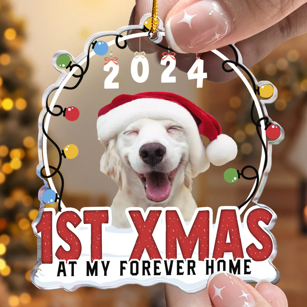 1st Xmas At My Forever Home - Personalized Acrylic Photo Ornament - Image 2