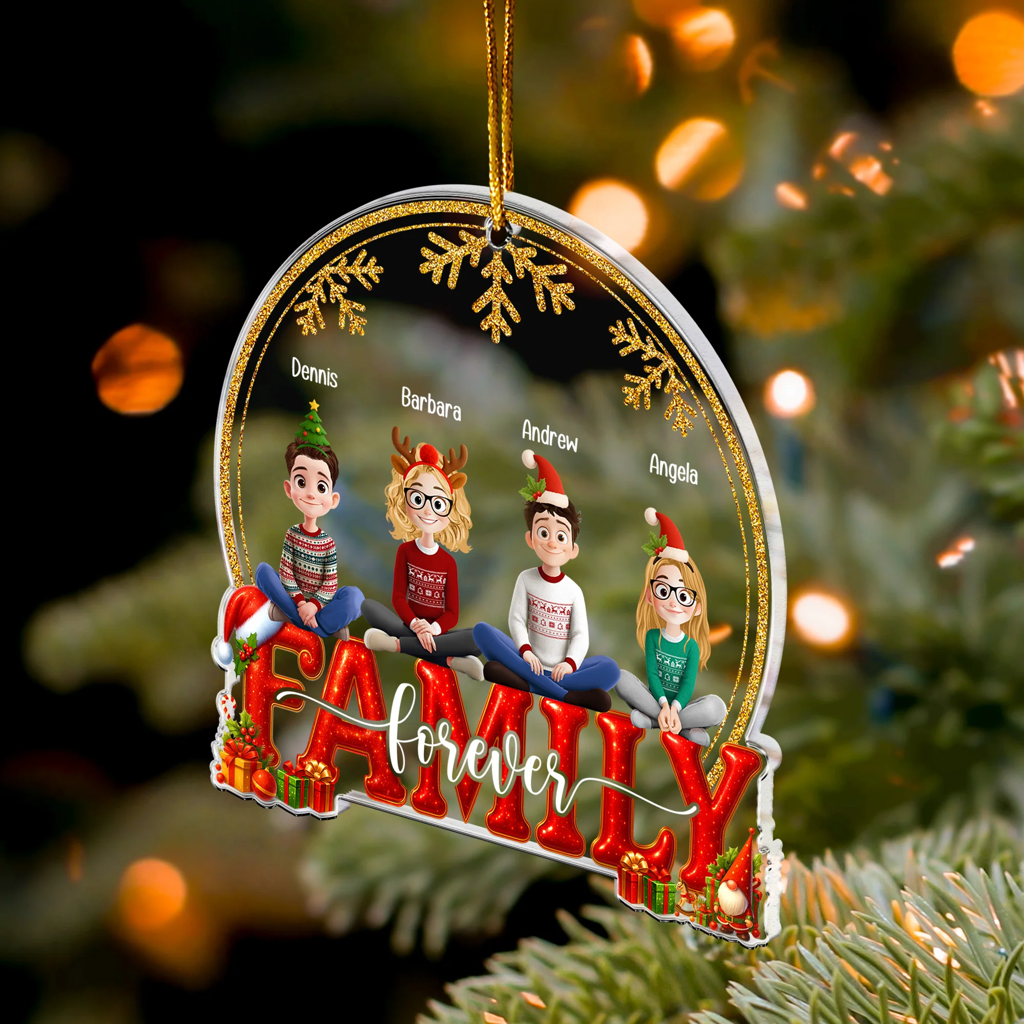 2025 Family, Siblings, Sisters Christmas Gold & Red - Personalized Acrylic Ornament - Image 3