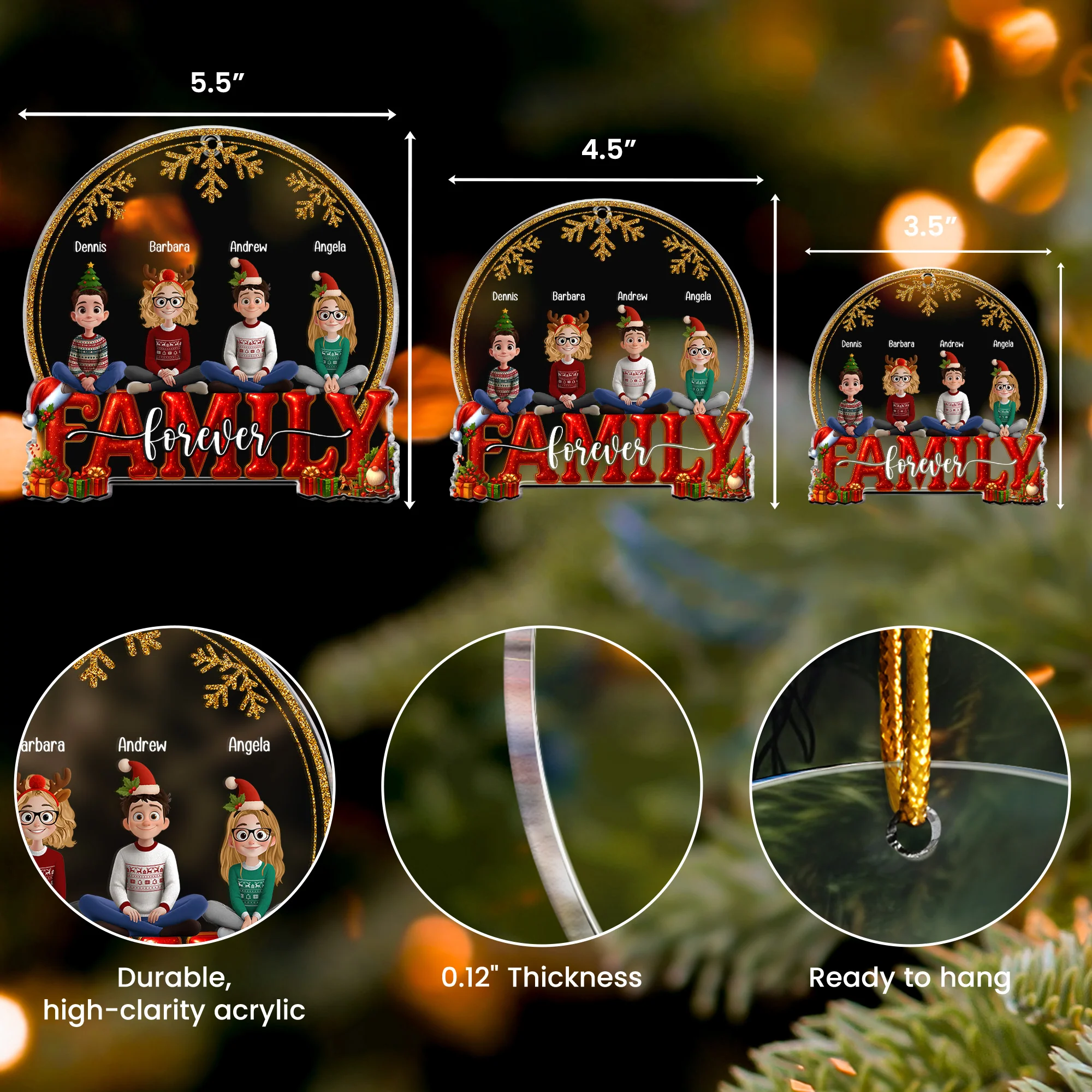 2025 Family, Siblings, Sisters Christmas Gold & Red - Personalized Acrylic Ornament - Image 5