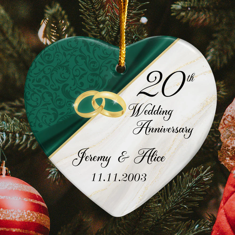 20th Wedding Anniversary - Personalized Heart Shaped Ceramic Ornament - Image 3