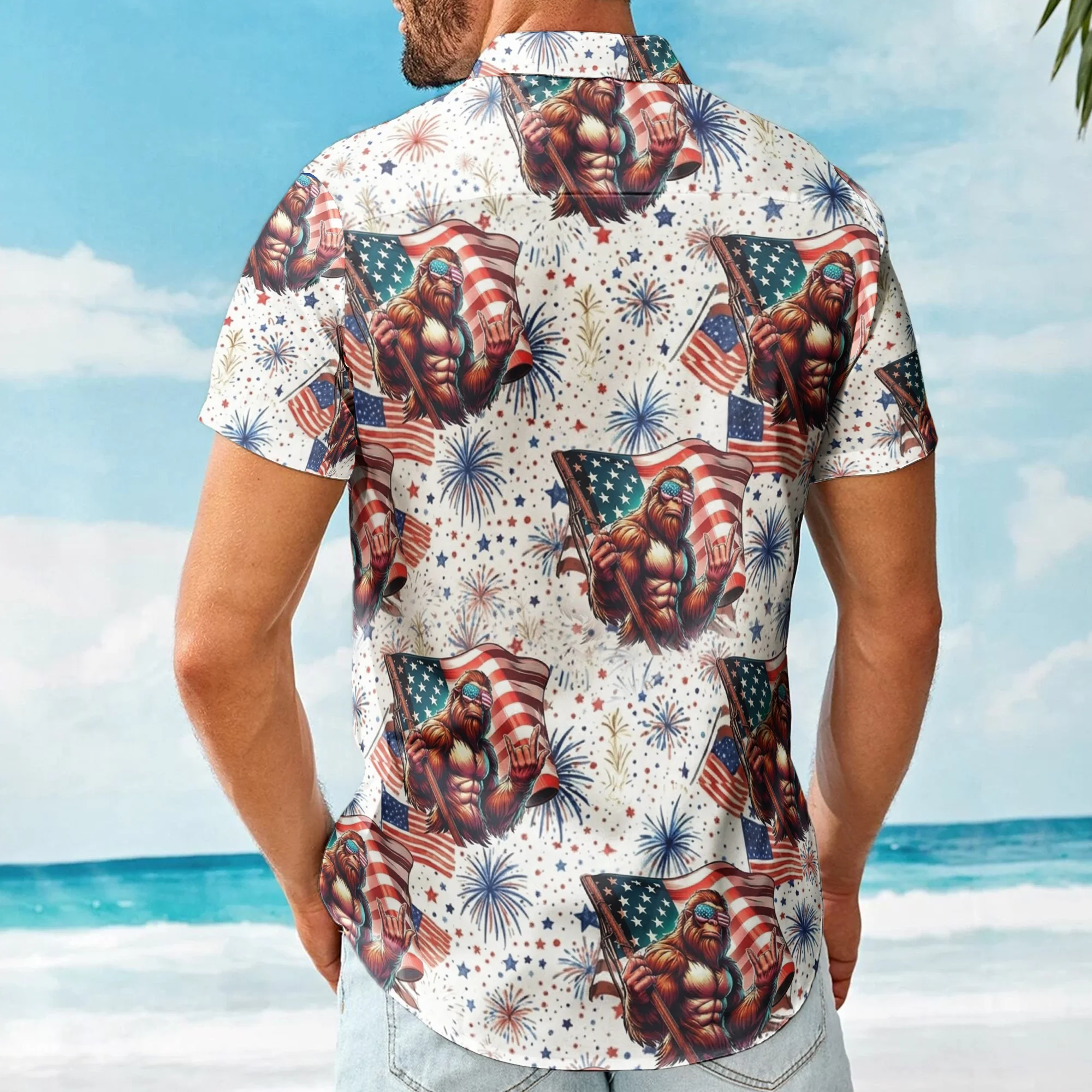 250 Years 4Th Of July Firework Bigfoot - Hawaiian Shirt - Image 2