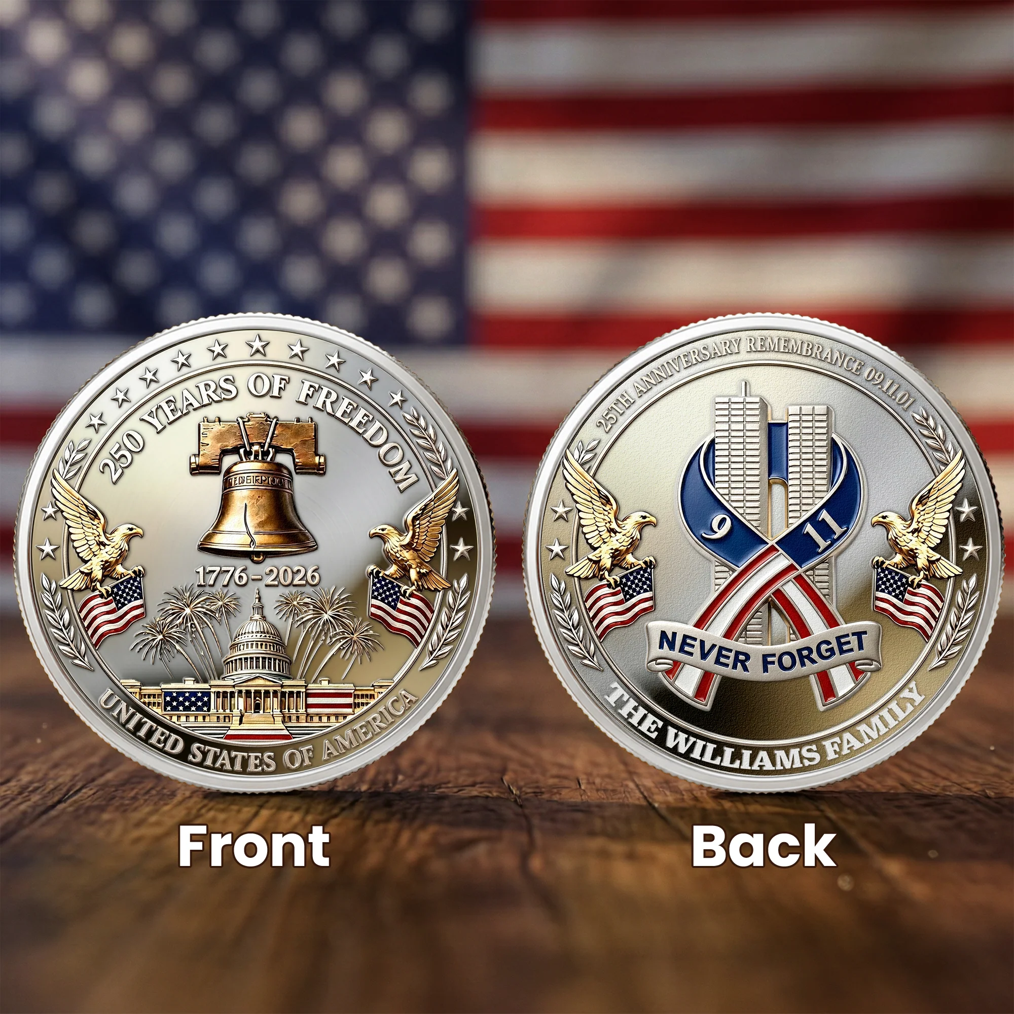 250 Years America 9/11 Remembrance 25th Anniversary - Personalized Coin
