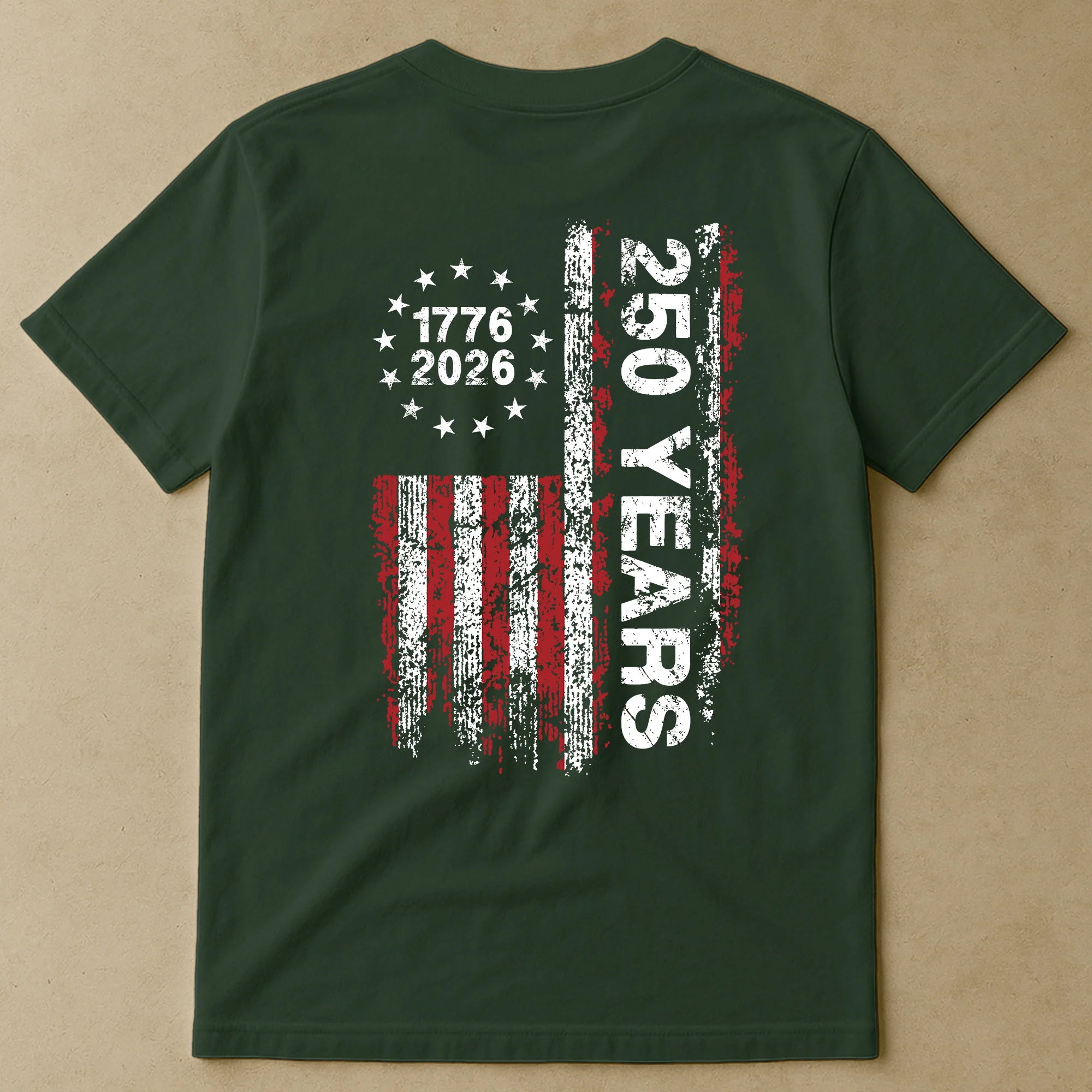 250 Years Distressed USA Flag - Back Printed Shirt - Image 14
