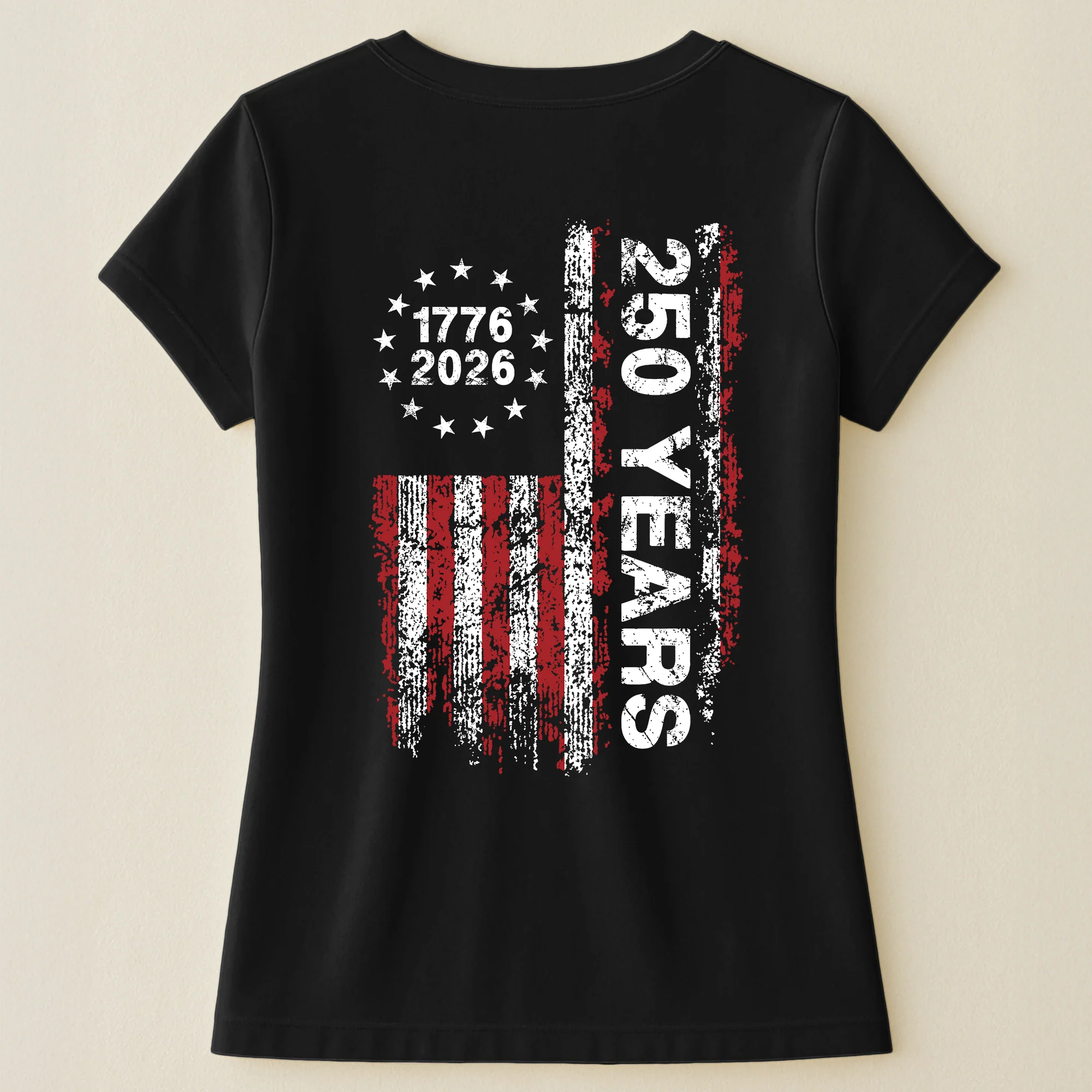 250 Years Distressed USA Flag - Back Printed Shirt - Image 16