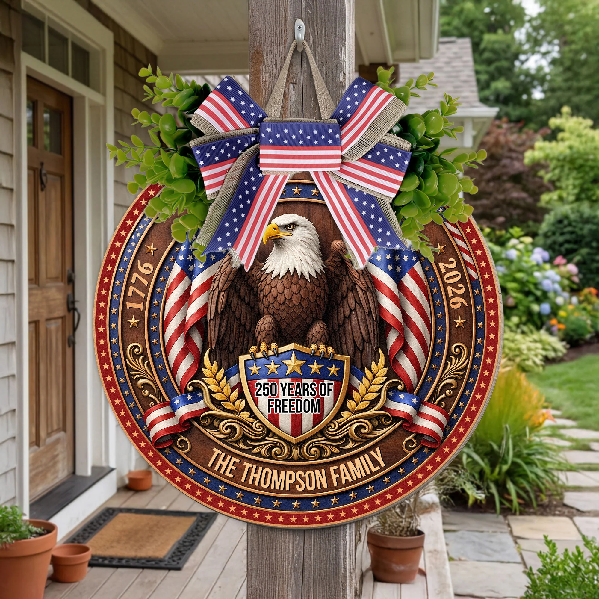 250 Years Of Freedom America Semiquincentennial Eagle Decor - Personalized Wood Sign - Image 3