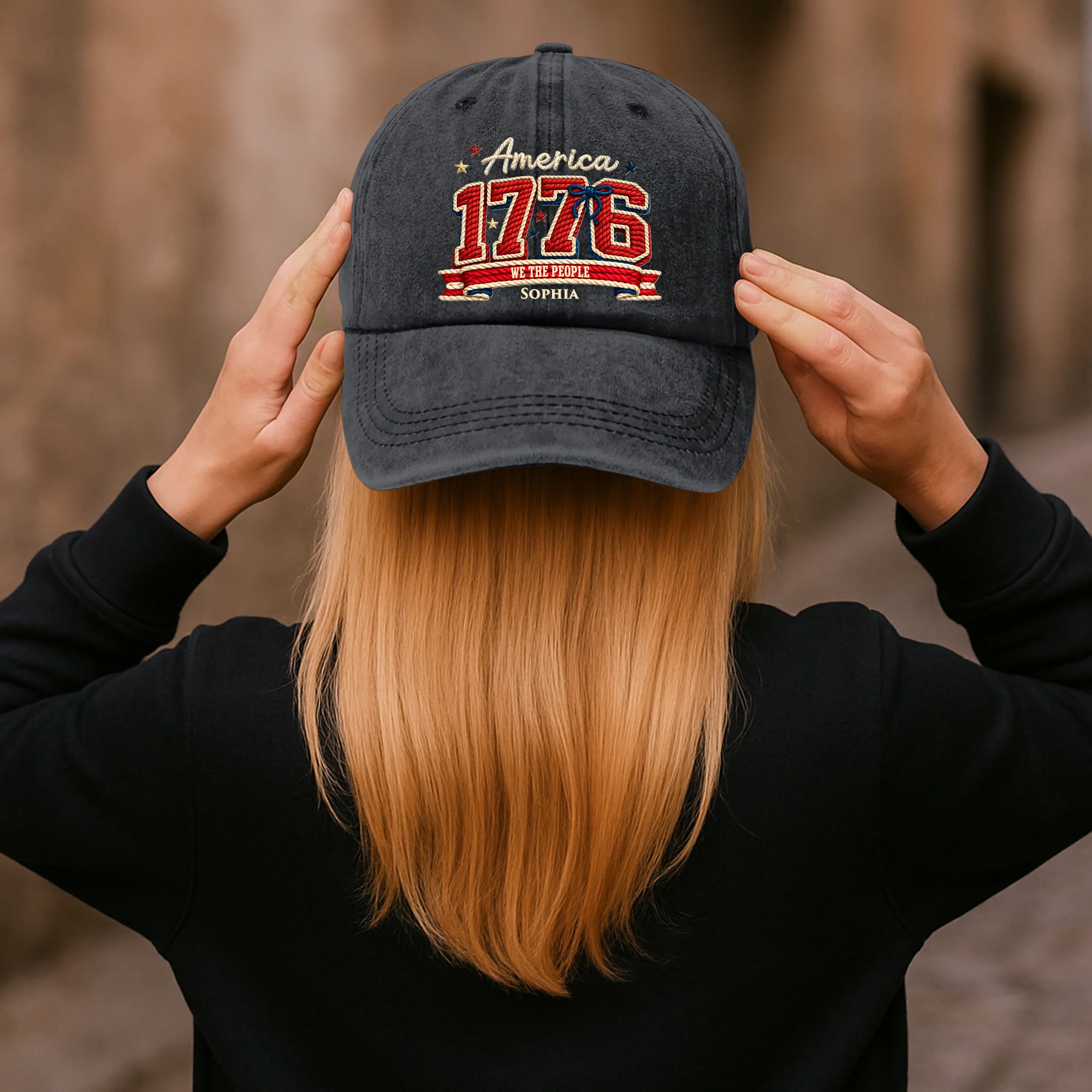 250 Years Of Freedom Faux Pattern - Personalized Distressed Denim Cap - Image 3