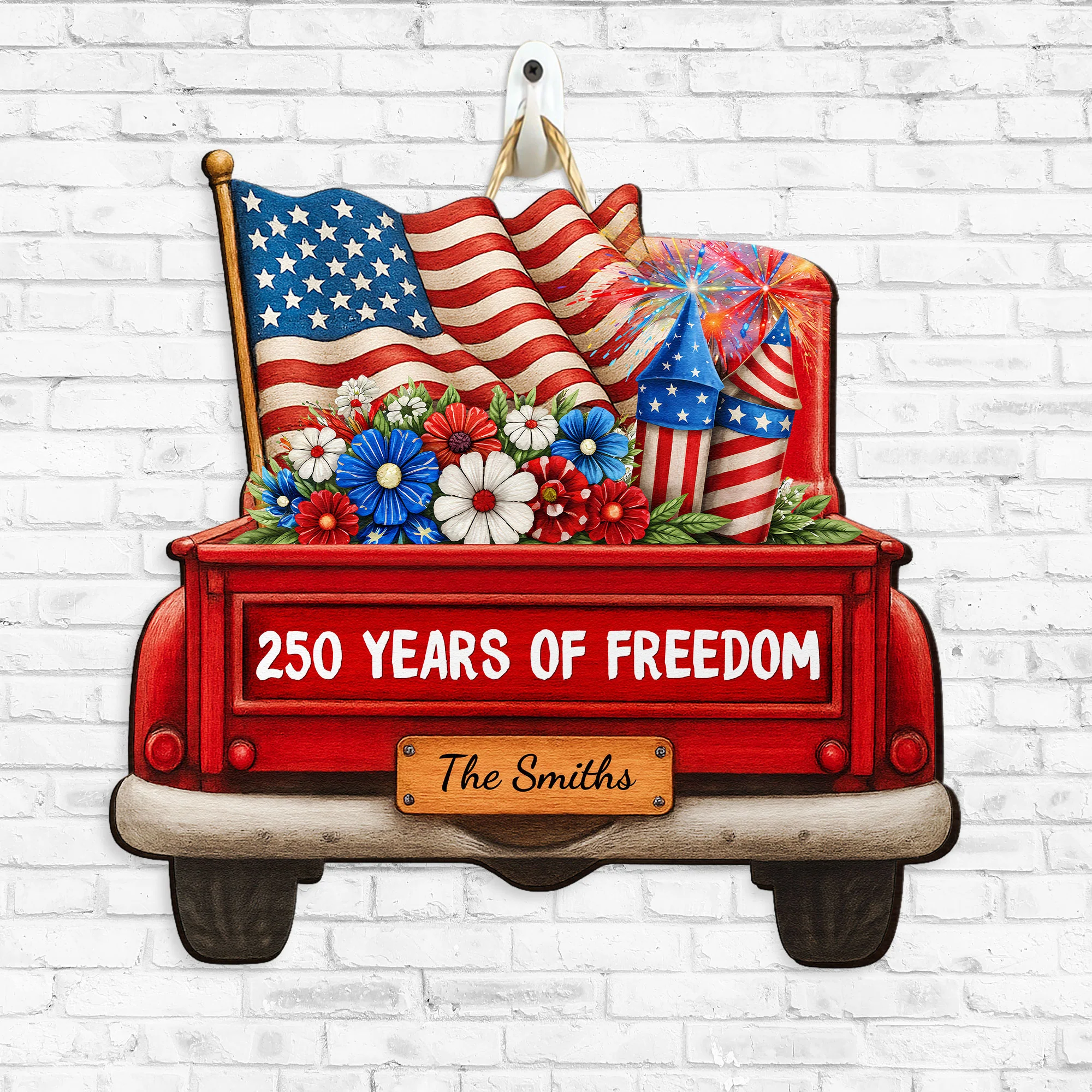 250 Years Of Freedom - Red Truck - Personalized Wood Sign - Image 2
