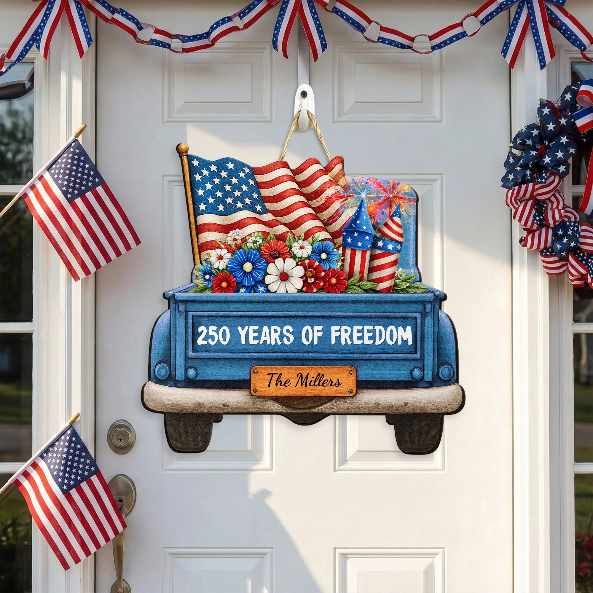250 Years Of Freedom - Red Truck - Personalized Wood Sign - Image 3