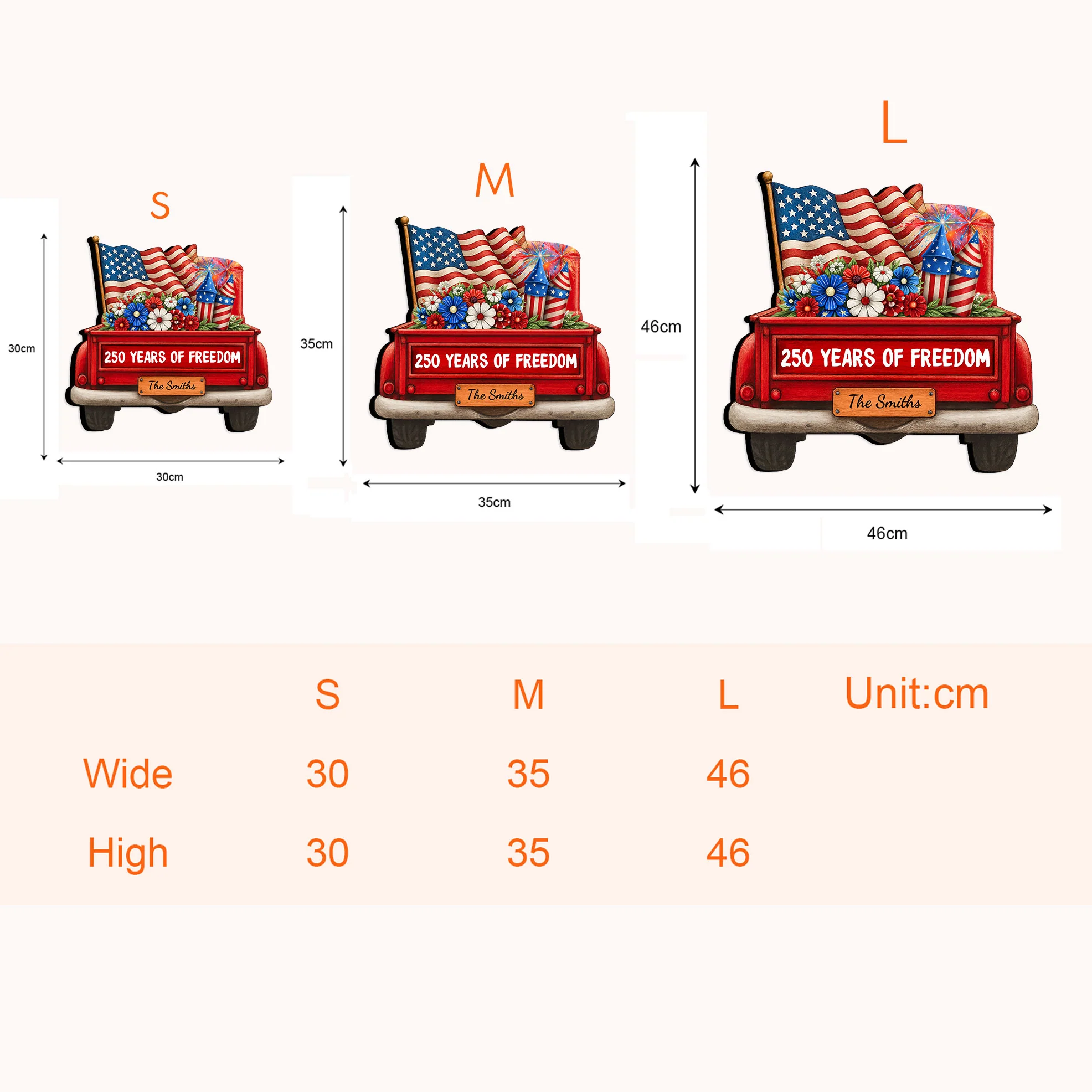 250 Years Of Freedom - Red Truck - Personalized Wood Sign - Image 4