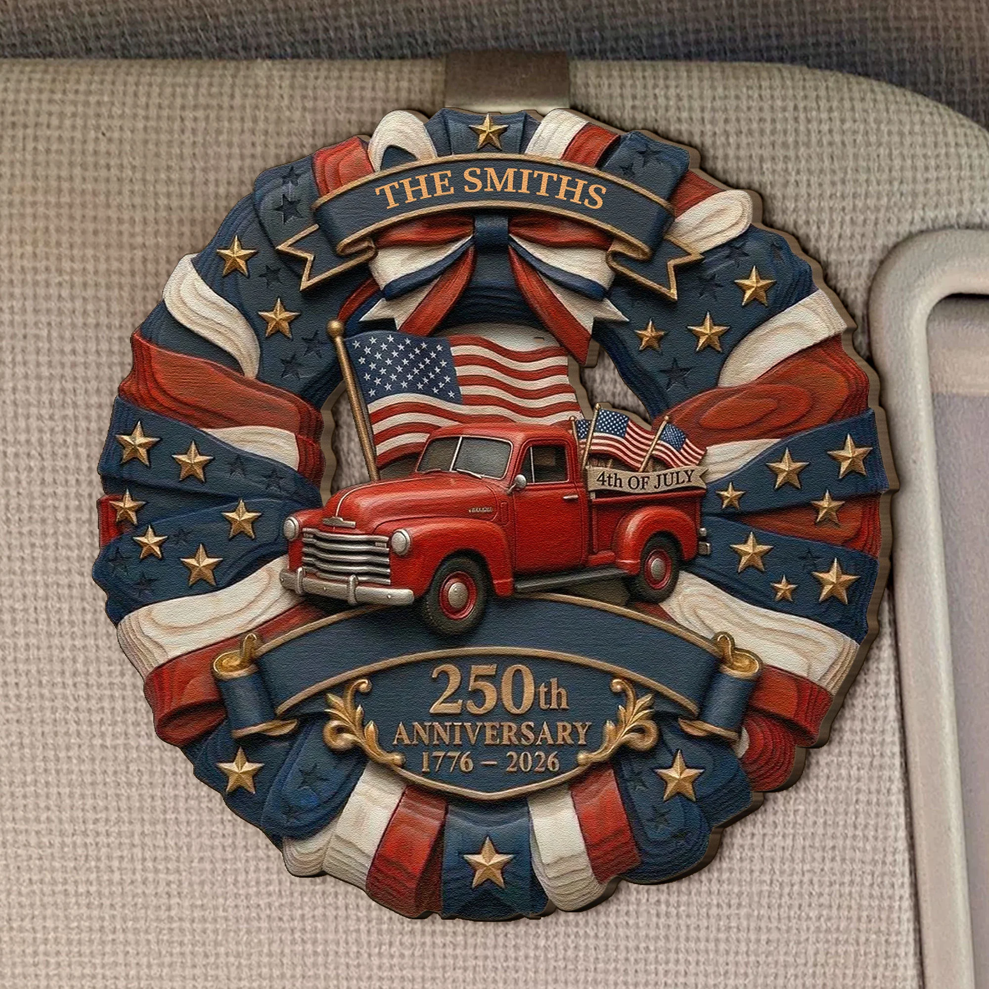 250 Years Of Freedom USA Red Truck - Personalized Car Visor Clip