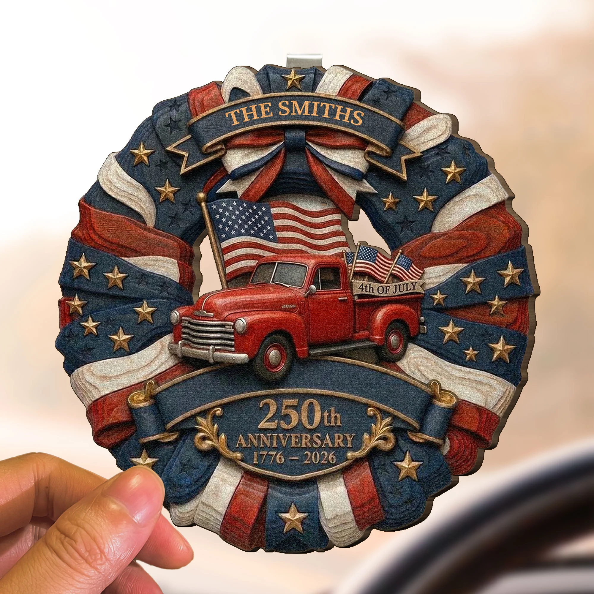 250 Years Of Freedom USA Red Truck - Personalized Car Visor Clip - Image 3