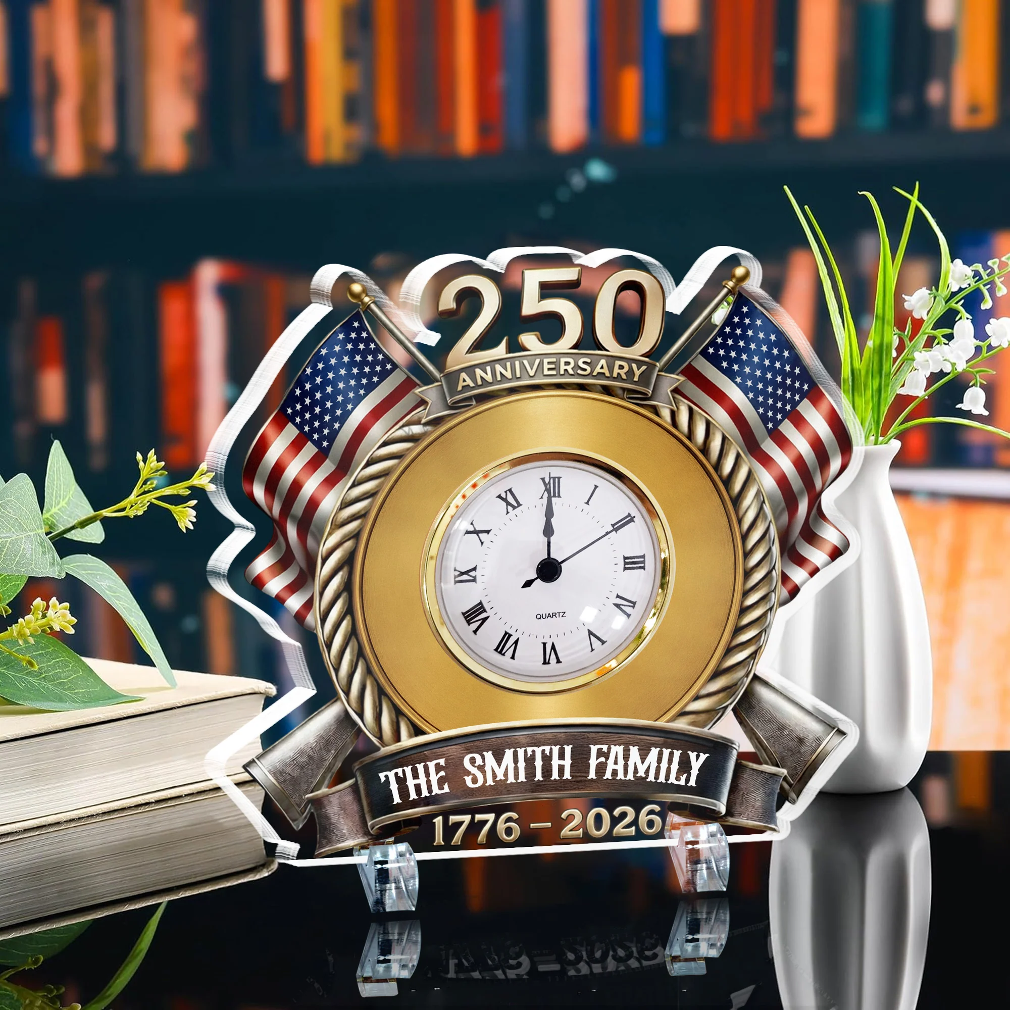 250th Anniversary Patriotic Gift - Personalized Acrylic Desk Clock - Image 2