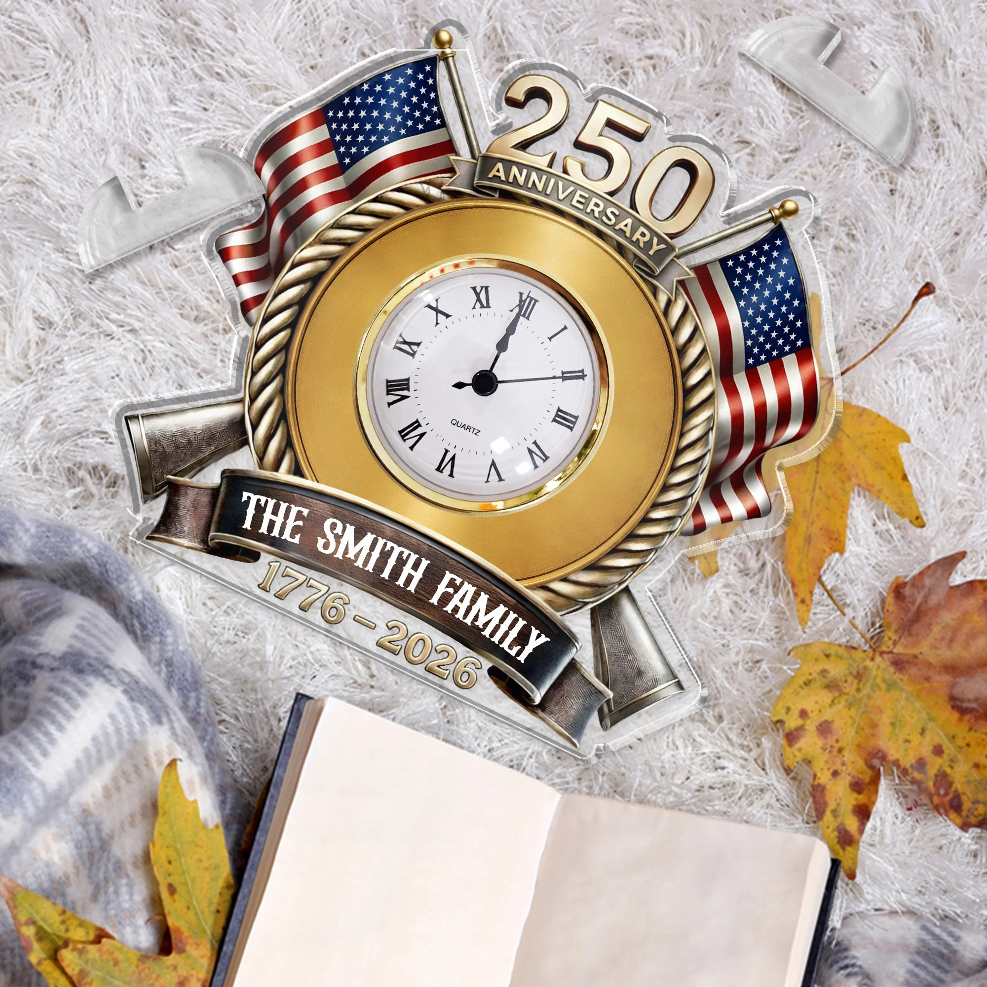 250th Anniversary Patriotic Gift - Personalized Acrylic Desk Clock - Image 4