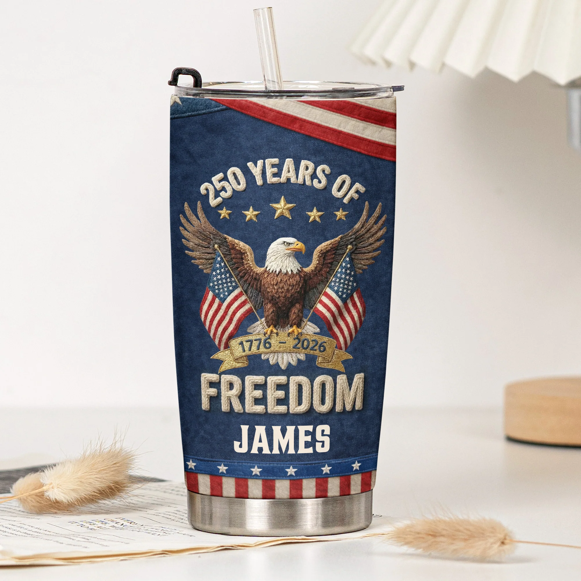 250Th Anniversary USA Patriotic Faux Pattern - Personalized Tumbler Cup - Image 4