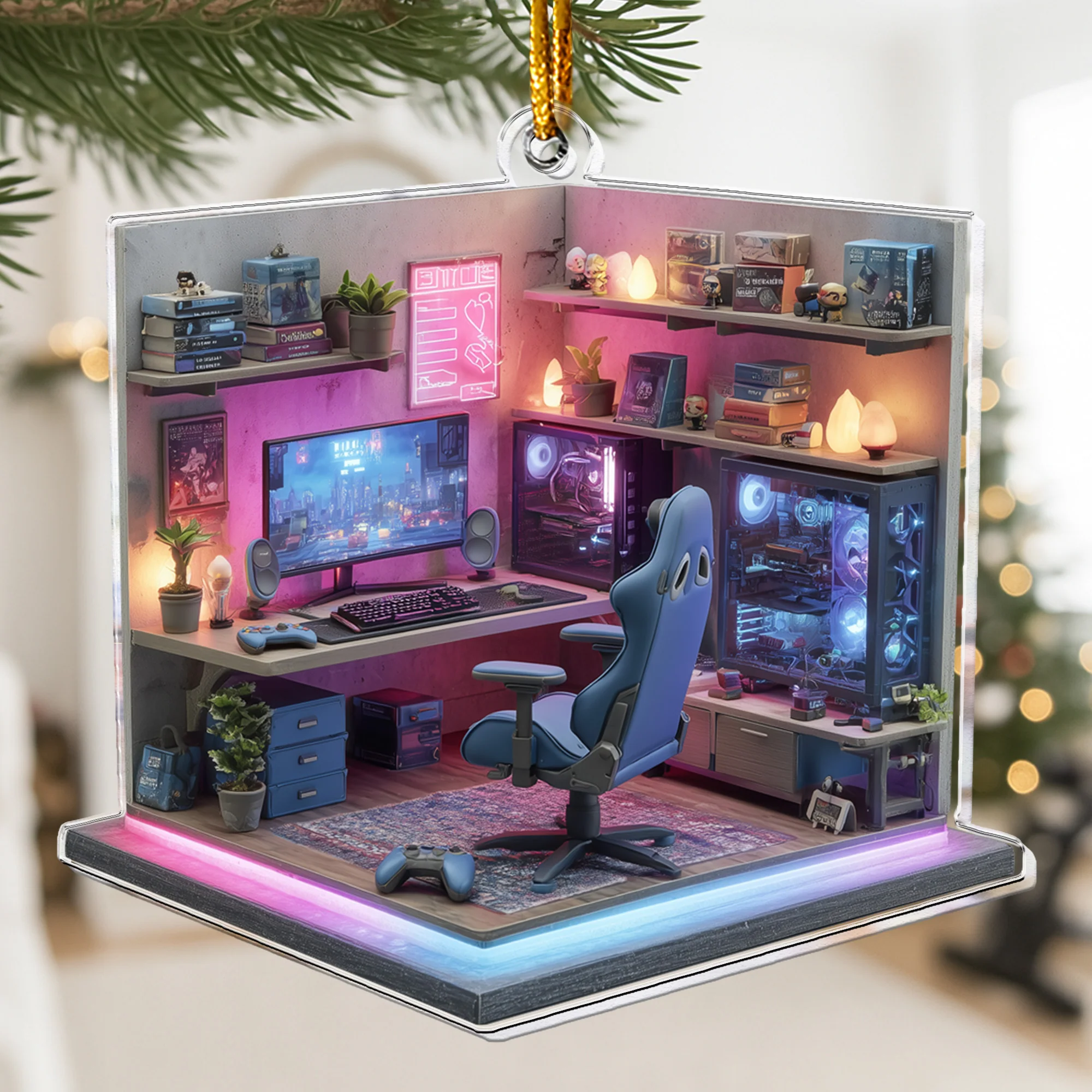 2D Flat Gamer PC Gaming Computer RGB Lights Desk Setup - Acrylic Ornament - Image 10