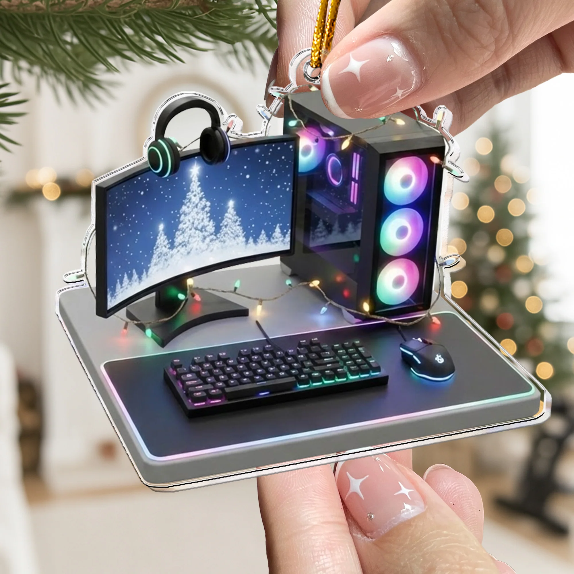 2D Flat Gamer PC Gaming Computer RGB Lights Desk Setup - Acrylic Ornament - Image 2