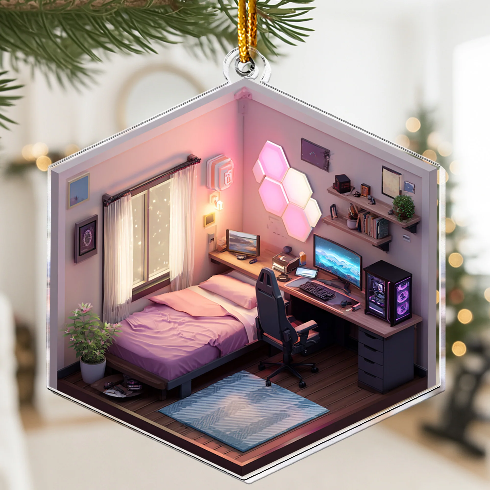 2D Flat Gamer PC Gaming Computer RGB Lights Desk Setup - Acrylic Ornament - Image 9