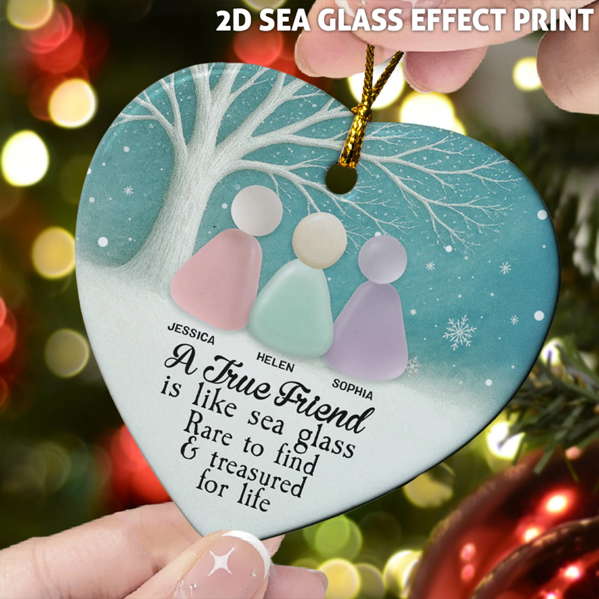 2D Sea Glass Effect Printed Thank You Friendship Gifts - Personalized Ceramic Ornament - Image 3