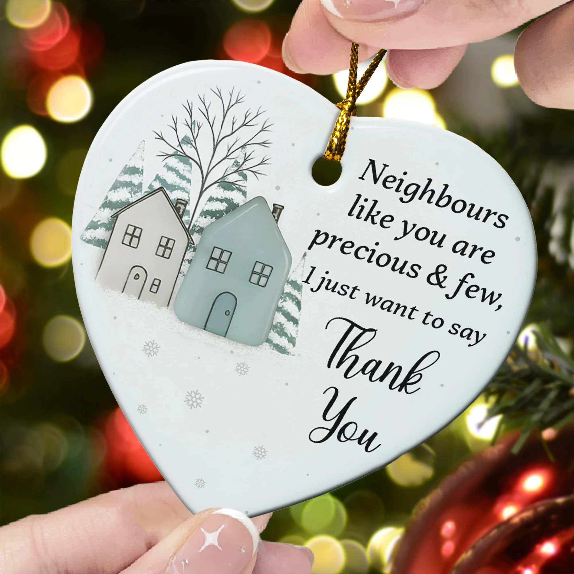 2D Sea Glass Effect Printed Thank You Neighbours Appreciation Bulk Christmas Gifts - Ceramic Ornament - Image 3