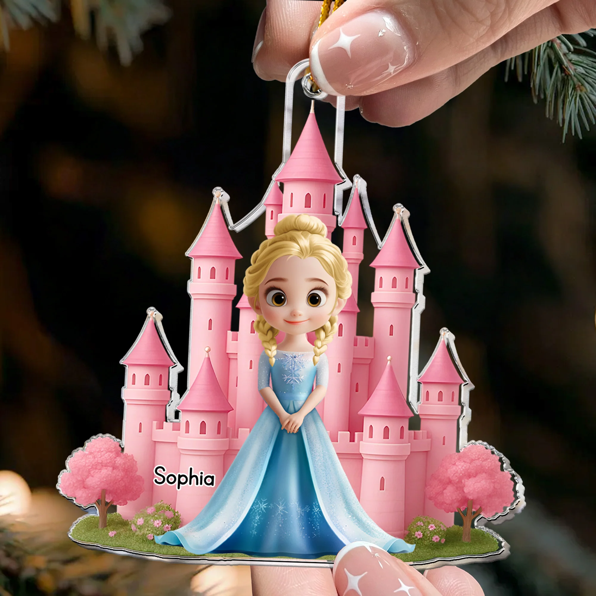 3D Effect Cartoon Princess Castle - Personalized Acrylic Ornament - Image 2