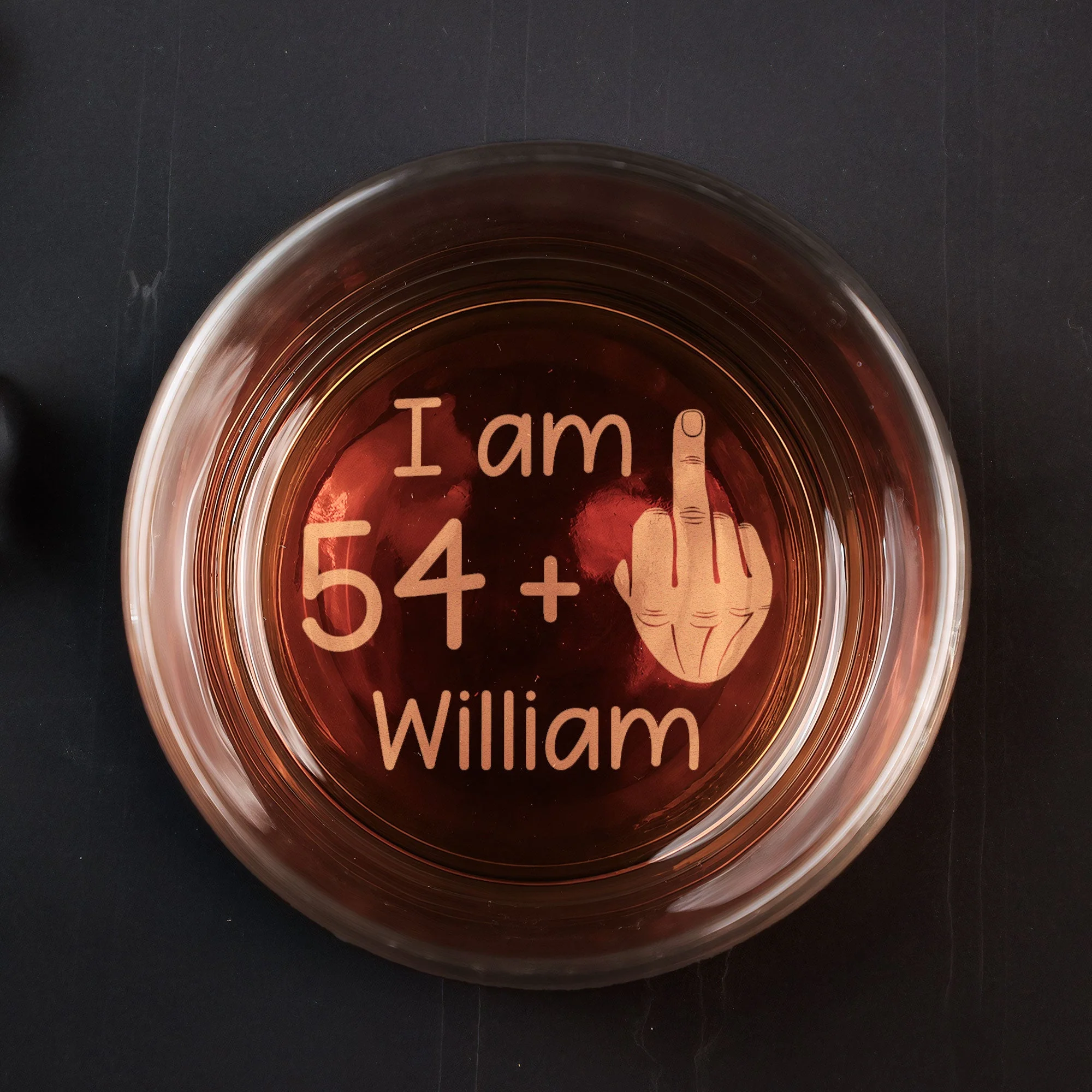54 + Middle Finger Funny Birthday Gifts For Him - Personalized Engraved Whiskey Glass - Image 2