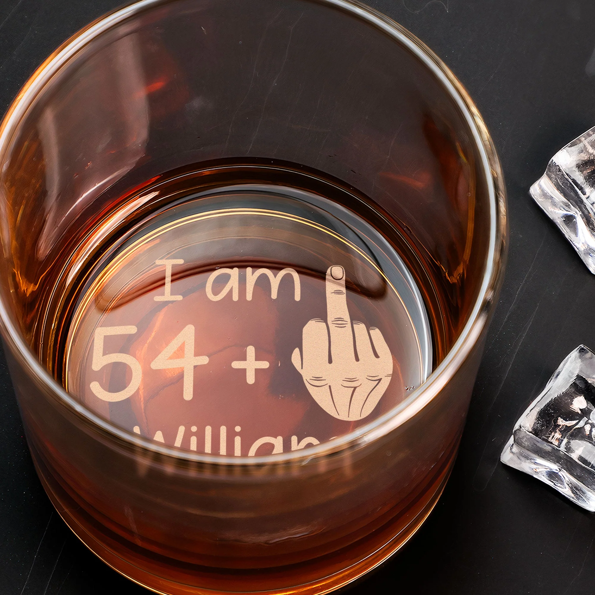 54 + Middle Finger Funny Birthday Gifts For Him - Personalized Engraved Whiskey Glass - Image 3