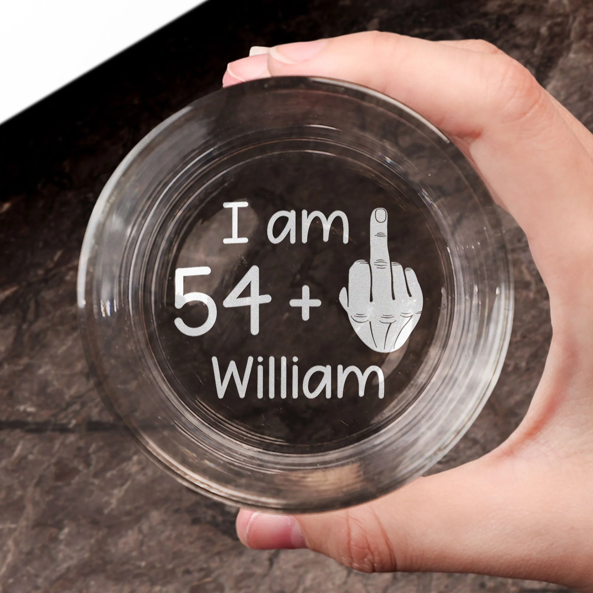 54 + Middle Finger Funny Birthday Gifts For Him - Personalized Engraved Whiskey Glass - Image 4