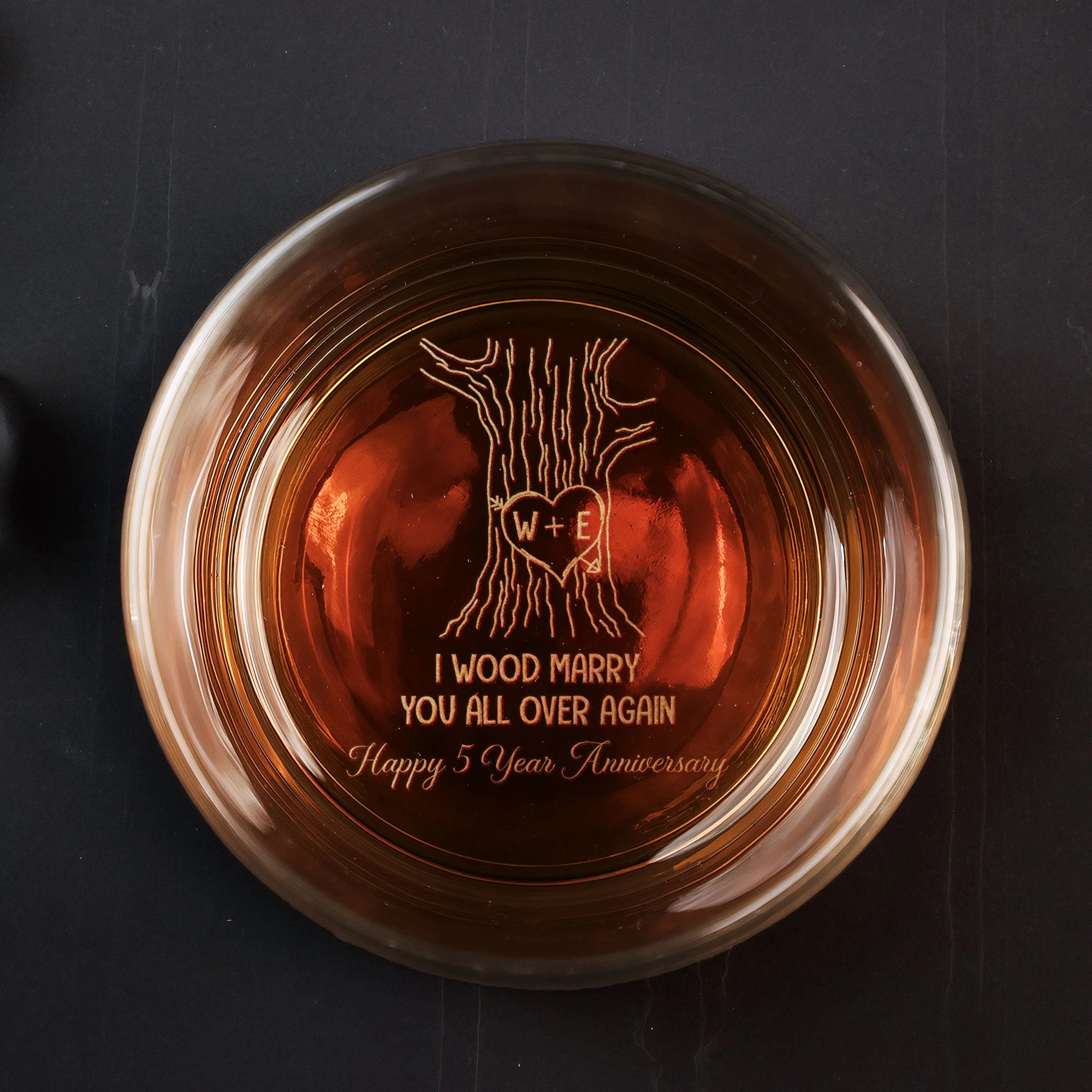 5th Anniversary Gift I Wood Marry You Again - Personalized Engraved Whiskey Glass - Image 2