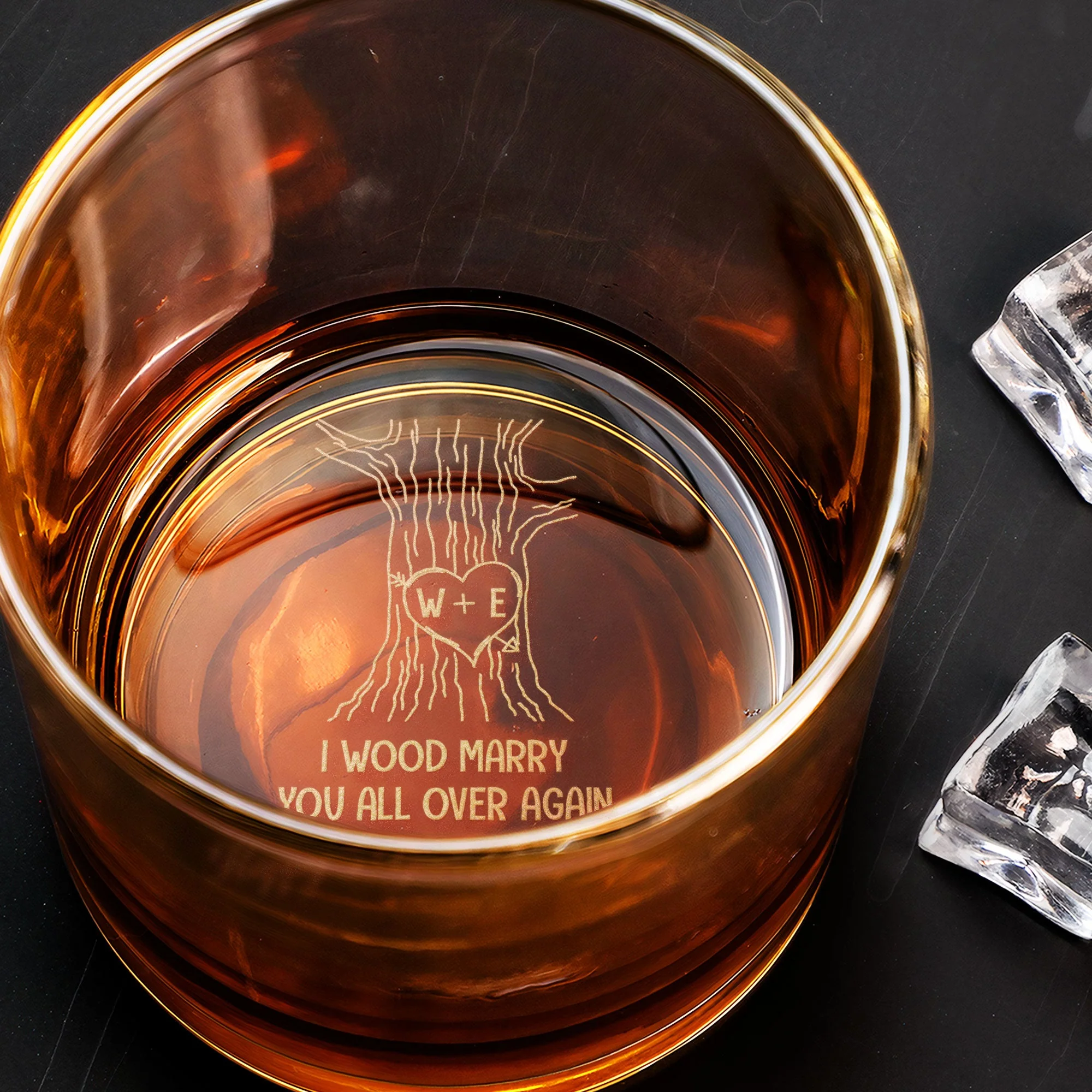 5th Anniversary Gift I Wood Marry You Again - Personalized Engraved Whiskey Glass - Image 3