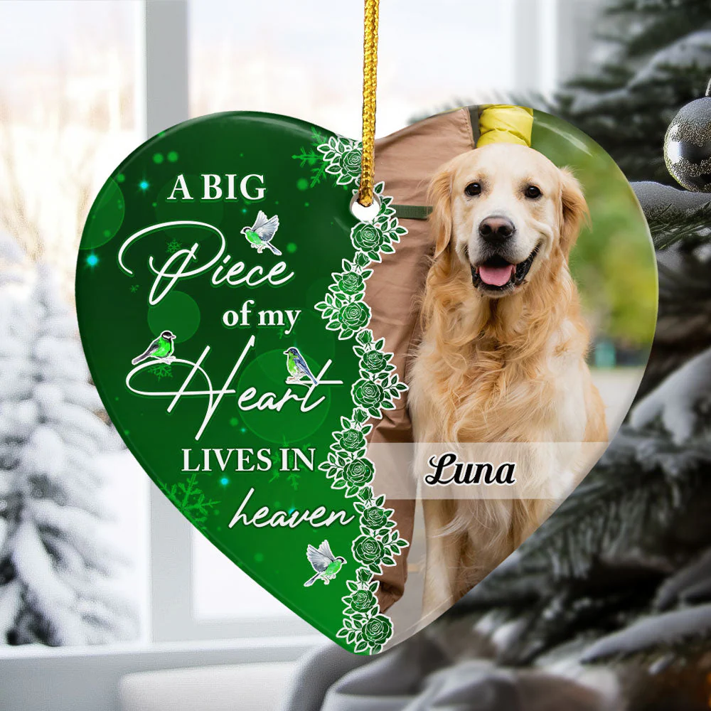 A Big Piece Of My Heart Leaves In Heaven - Personalized Ceramic Photo Ornament - Image 2