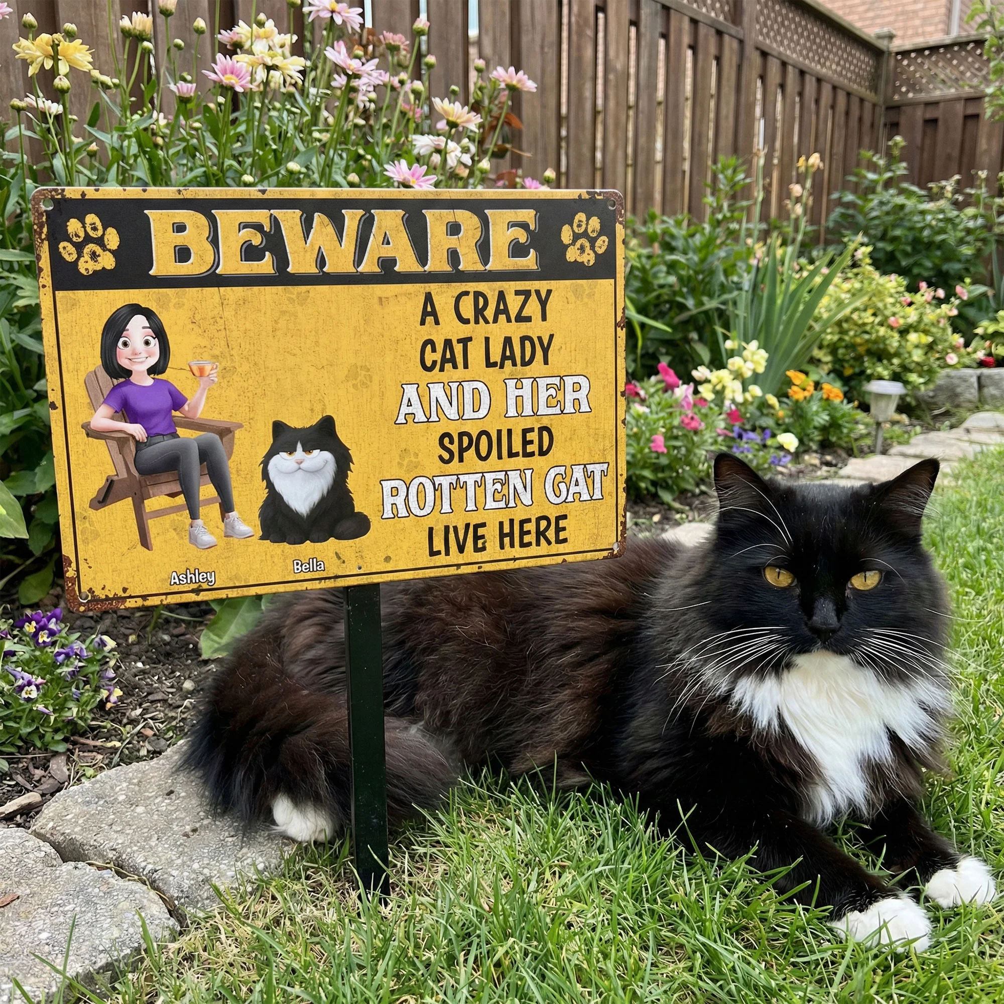 A Crazy Cat Lady & Her Spoiled Rotten Cats Live Here - Personalized Metal Sign - Image 2