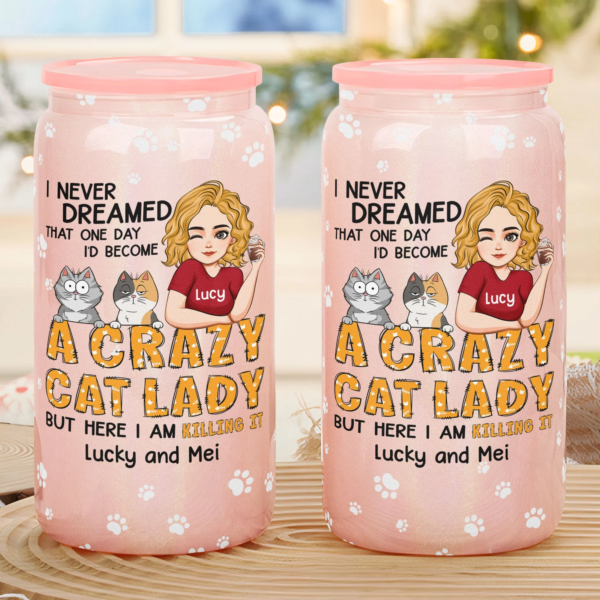 A Crazy Cat Lady - Personalized Shimmer Glass Can - Image 2
