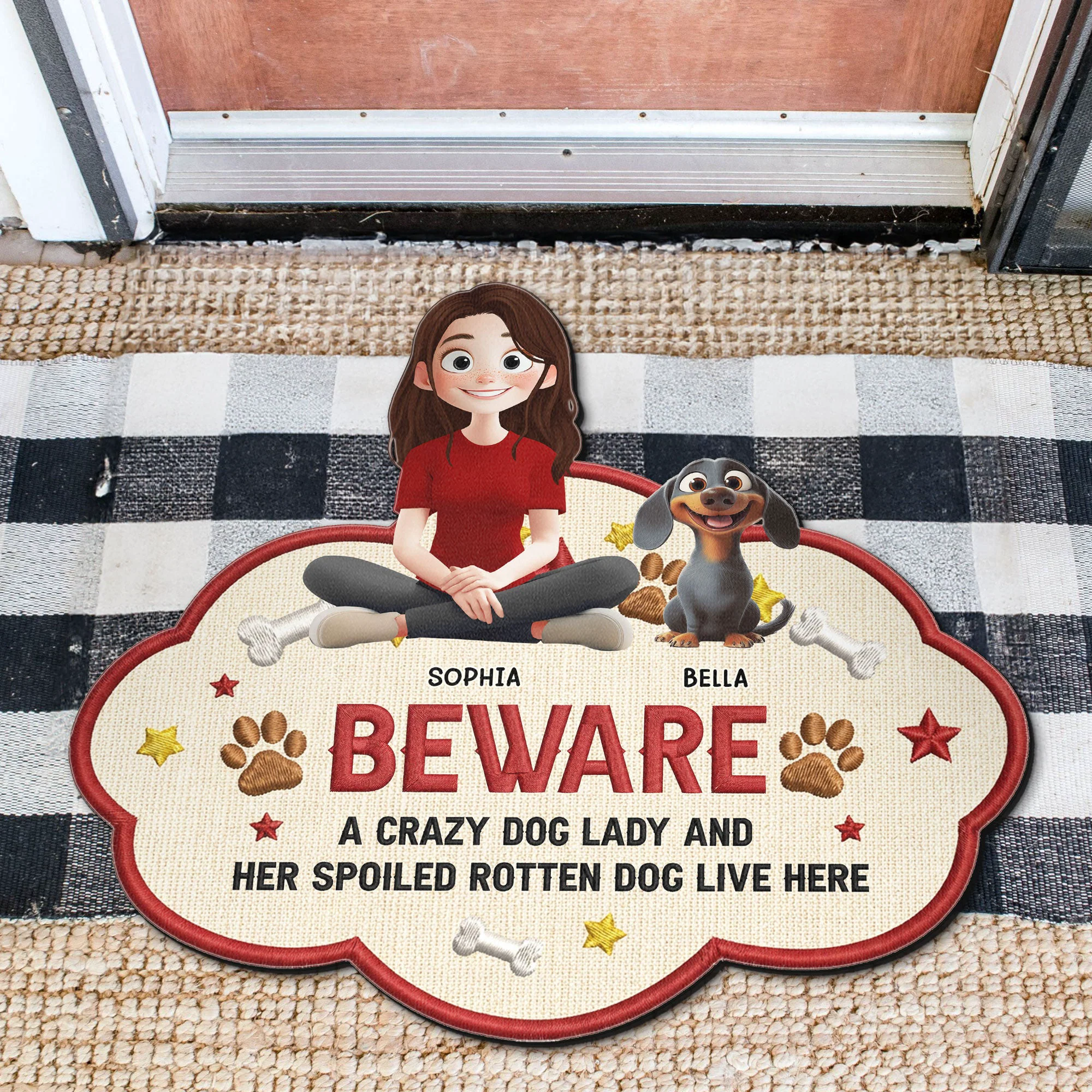 A Crazy Dog Lady & Her Spoiled Rotten Dogs Live Here - Personalized Doormat - Image 2