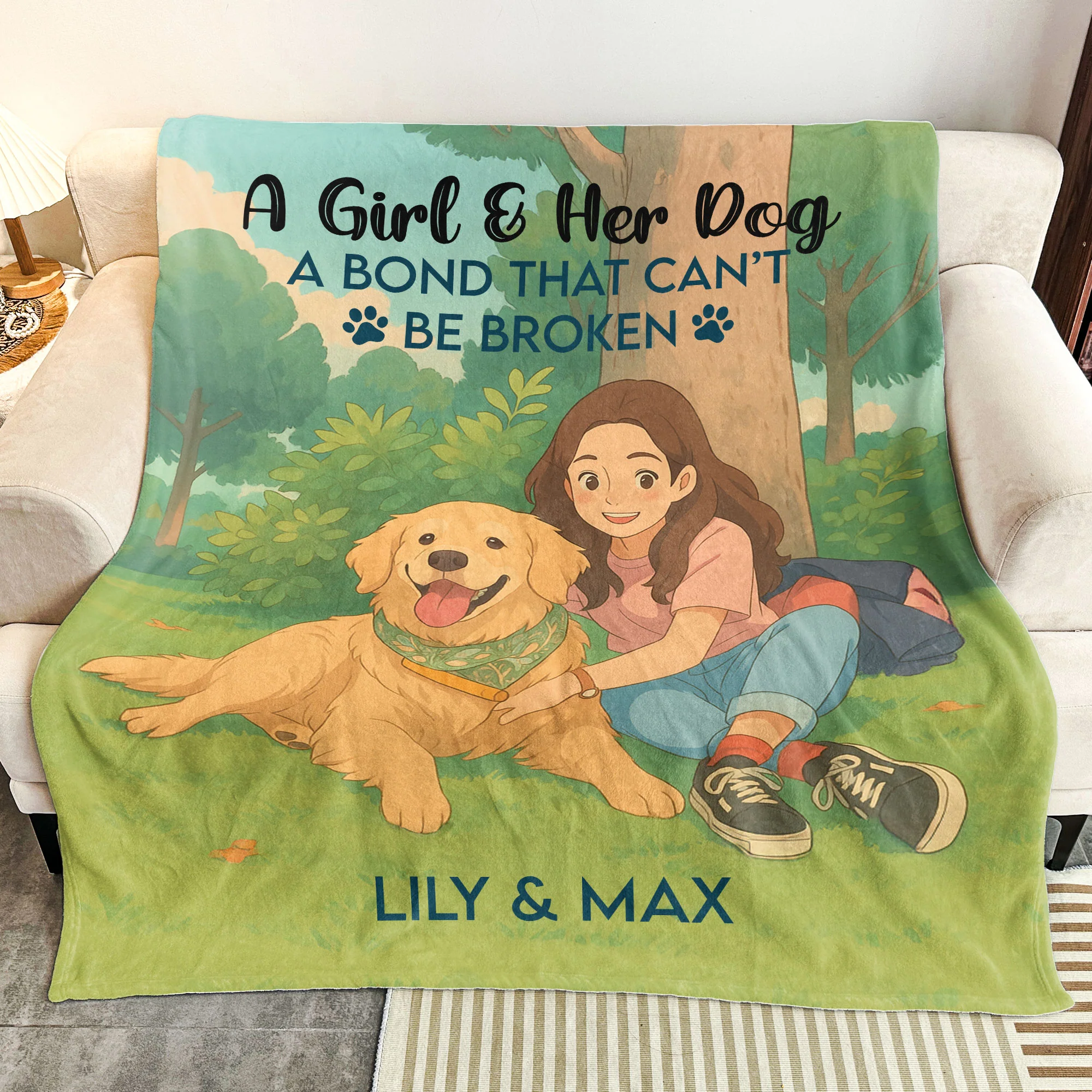 A Girl And Her Dog A Bond Can't Be Broken Anime Style - Personalized Photo Blanket - Image 4