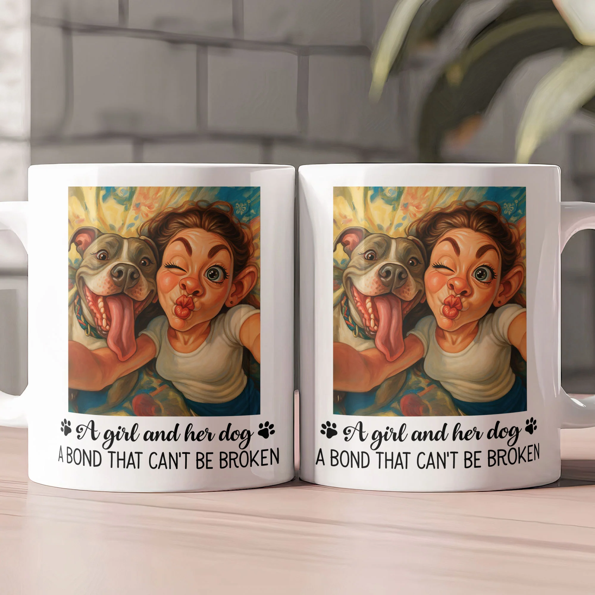 A Girl And Her Dog, Cat A Bond That Can' Be Broken - Caricature Cartoon Your Photo - Personalized Photo Mug - Image 2