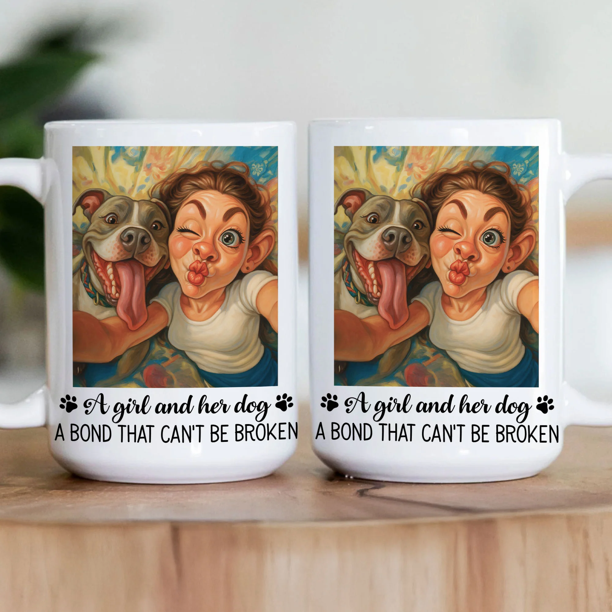 A Girl And Her Dog, Cat A Bond That Can' Be Broken - Caricature Cartoon Your Photo - Personalized Photo Mug - Image 4