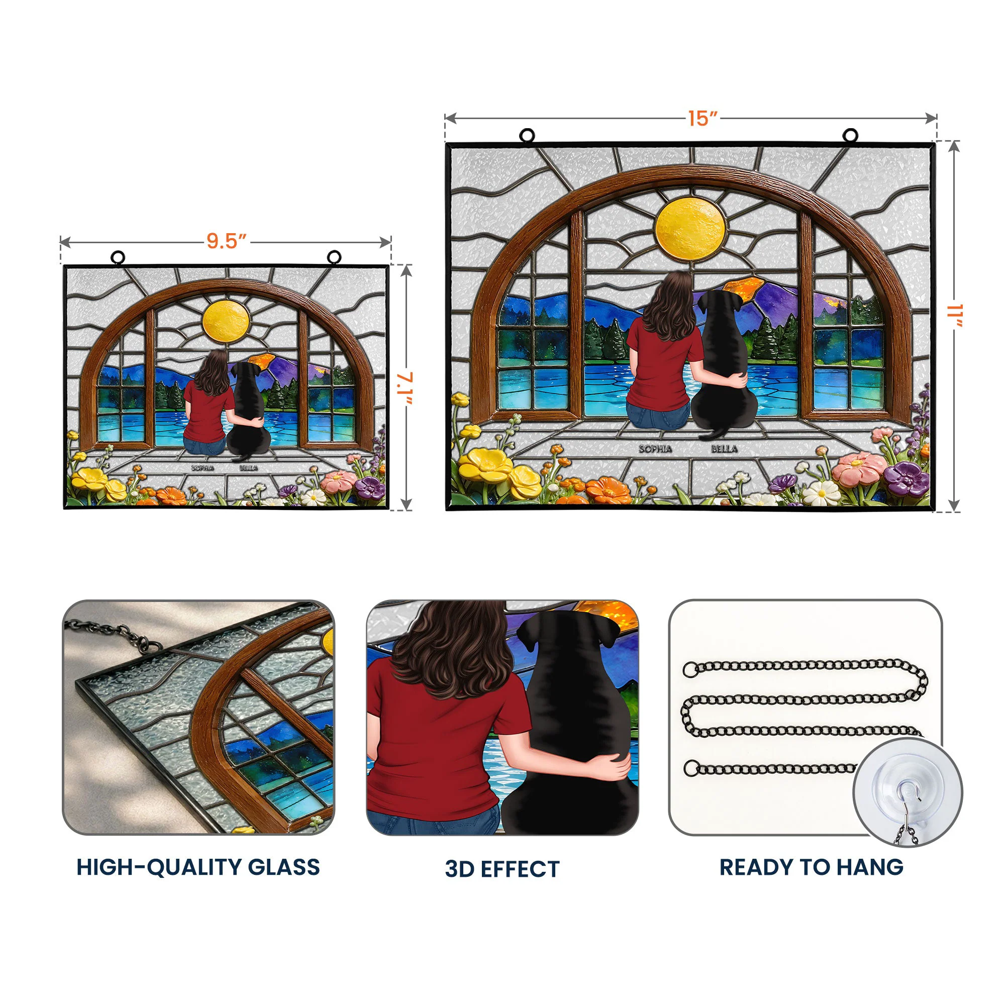 A Girl And Her Dog - Personalized Window Hanging Suncatcher - Image 4