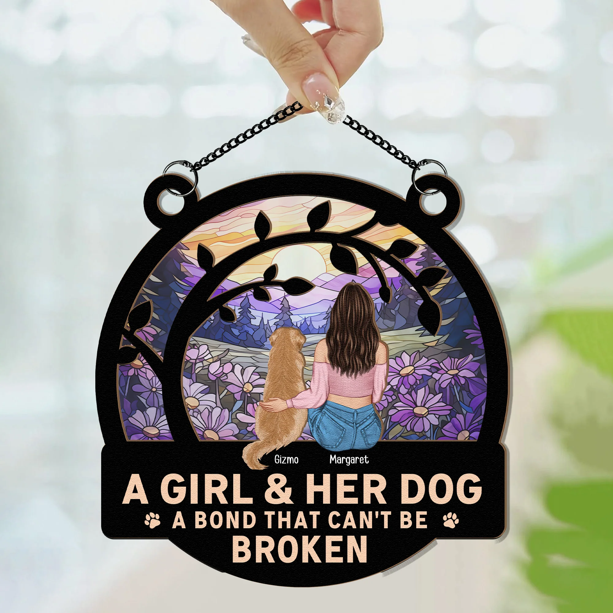 A Girl And Her Dog - Personalized Window Hanging Suncatcher Ornament - Image 3