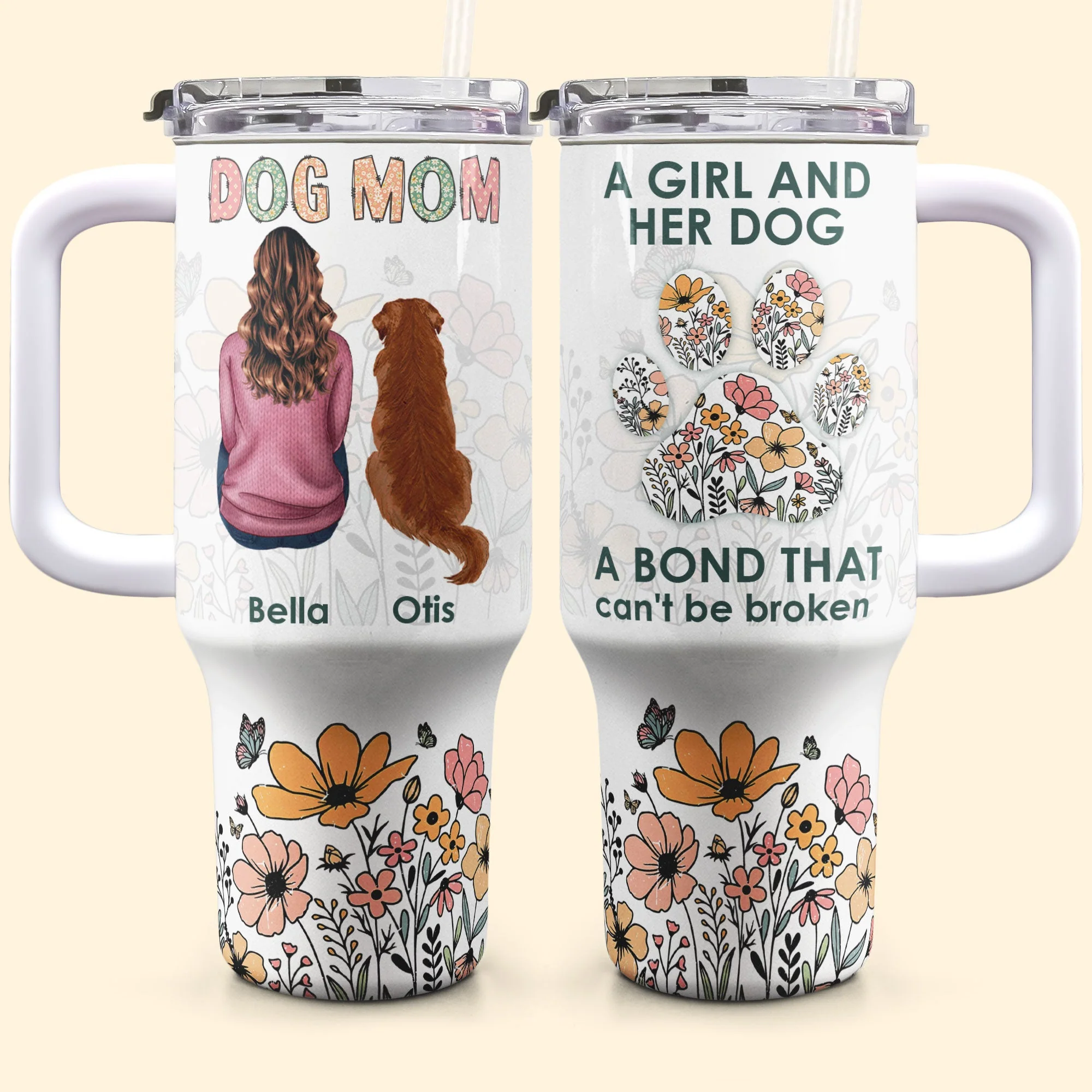 A Girl And Her Dog Unbreakable Bond - Personalized 40oz Tumbler With Straw - Image 5