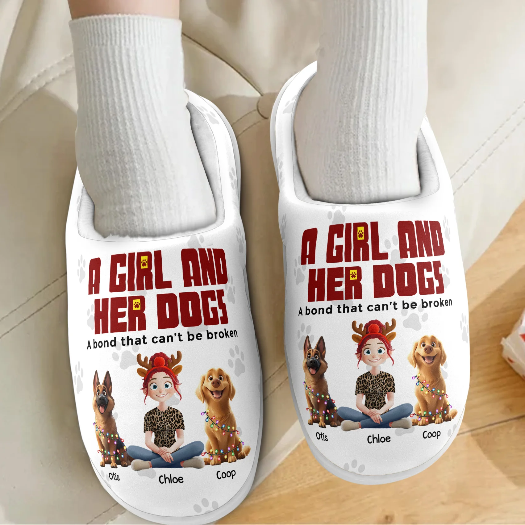 A Girl And Her Dogs A Bond That Can't Be Broken - Personalized Slippers - Image 5