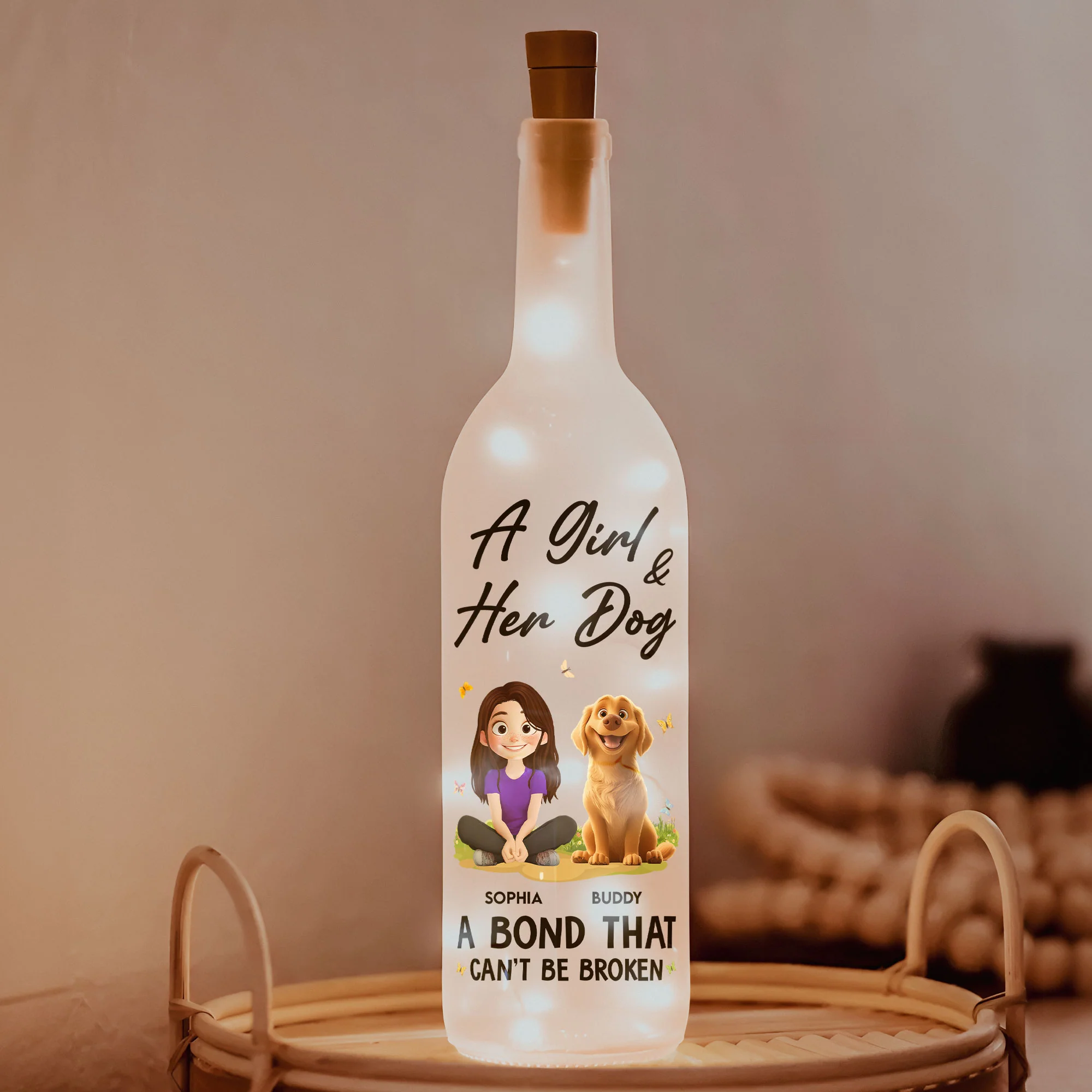 A Girl And Her Dogs - New Cartoon Pet - Personalized Bottle Lamp - Image 3