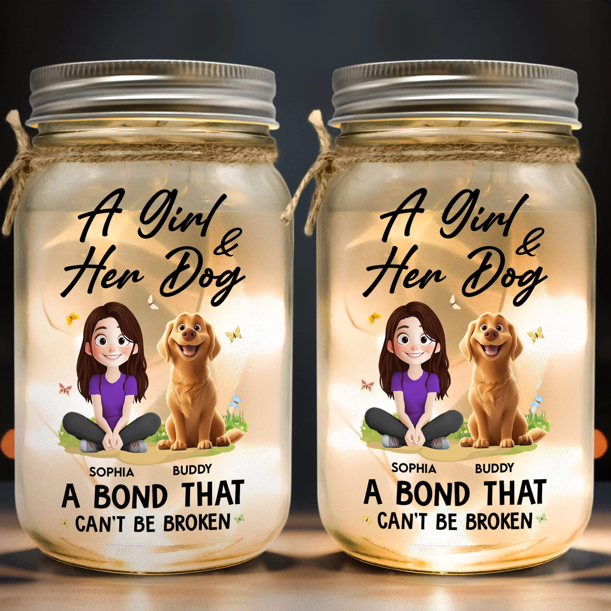 A Girl And Her Dogs - New Cartoon Pet - Personalized Mason Jar Light - Image 2