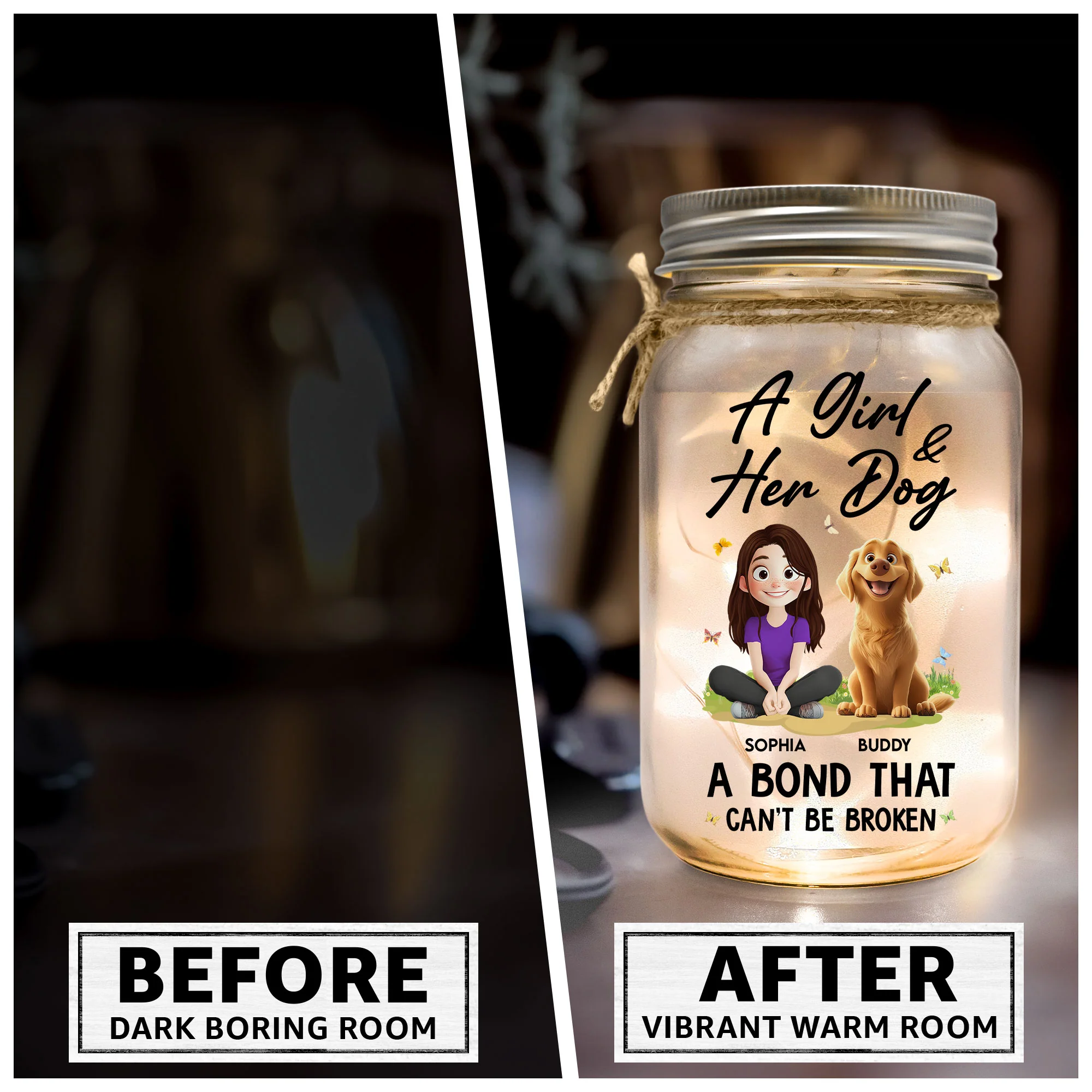 A Girl And Her Dogs - New Cartoon Pet - Personalized Mason Jar Light - Image 3