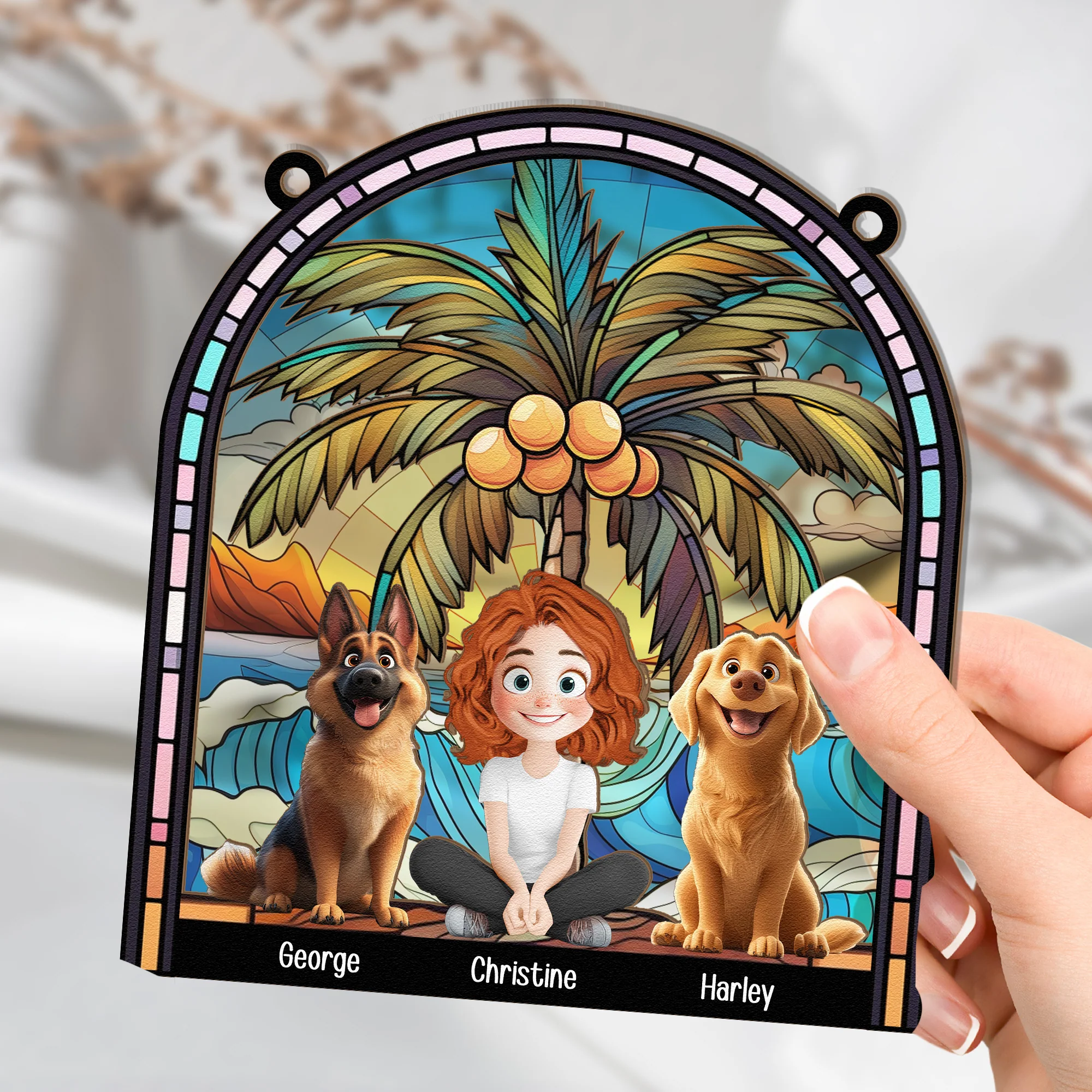 A Girl And Her Dogs New Version - Personalized Window Hanging Suncatcher Ornament - Image 3