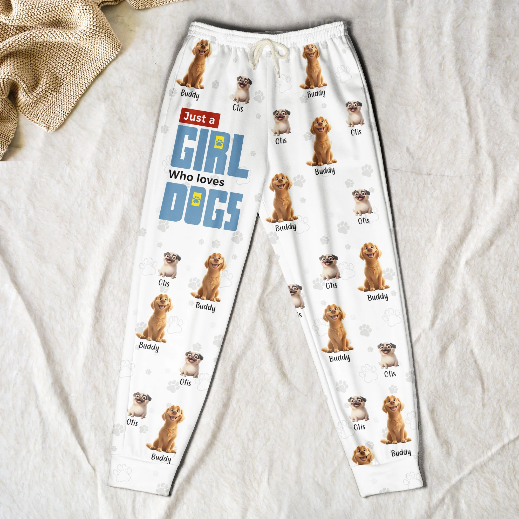 A Girl Loves Dogs For Dog Mom - Personalized Sweatpants - Image 2