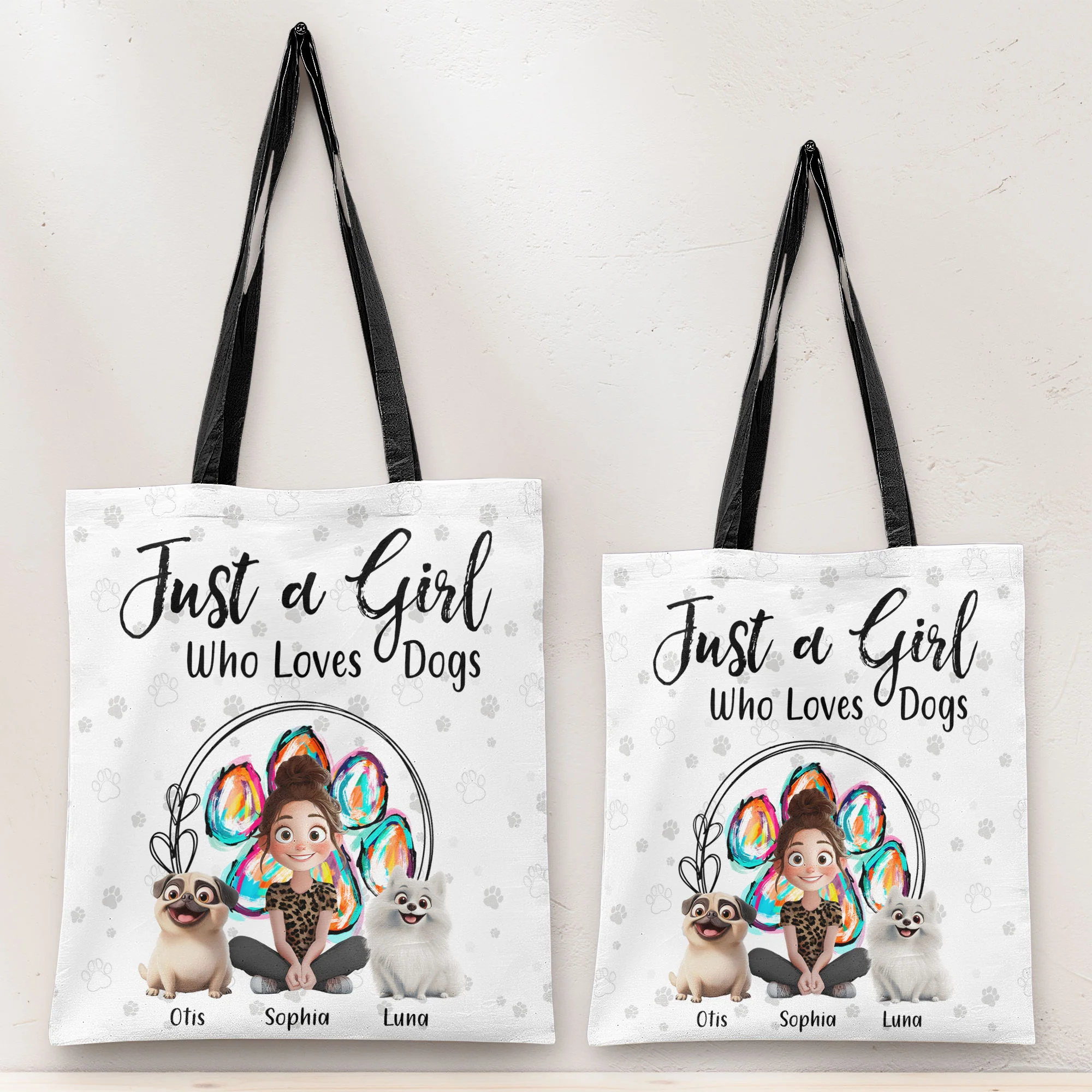 A Girl Loves Dogs - Personalized Tote Bag - Image 3