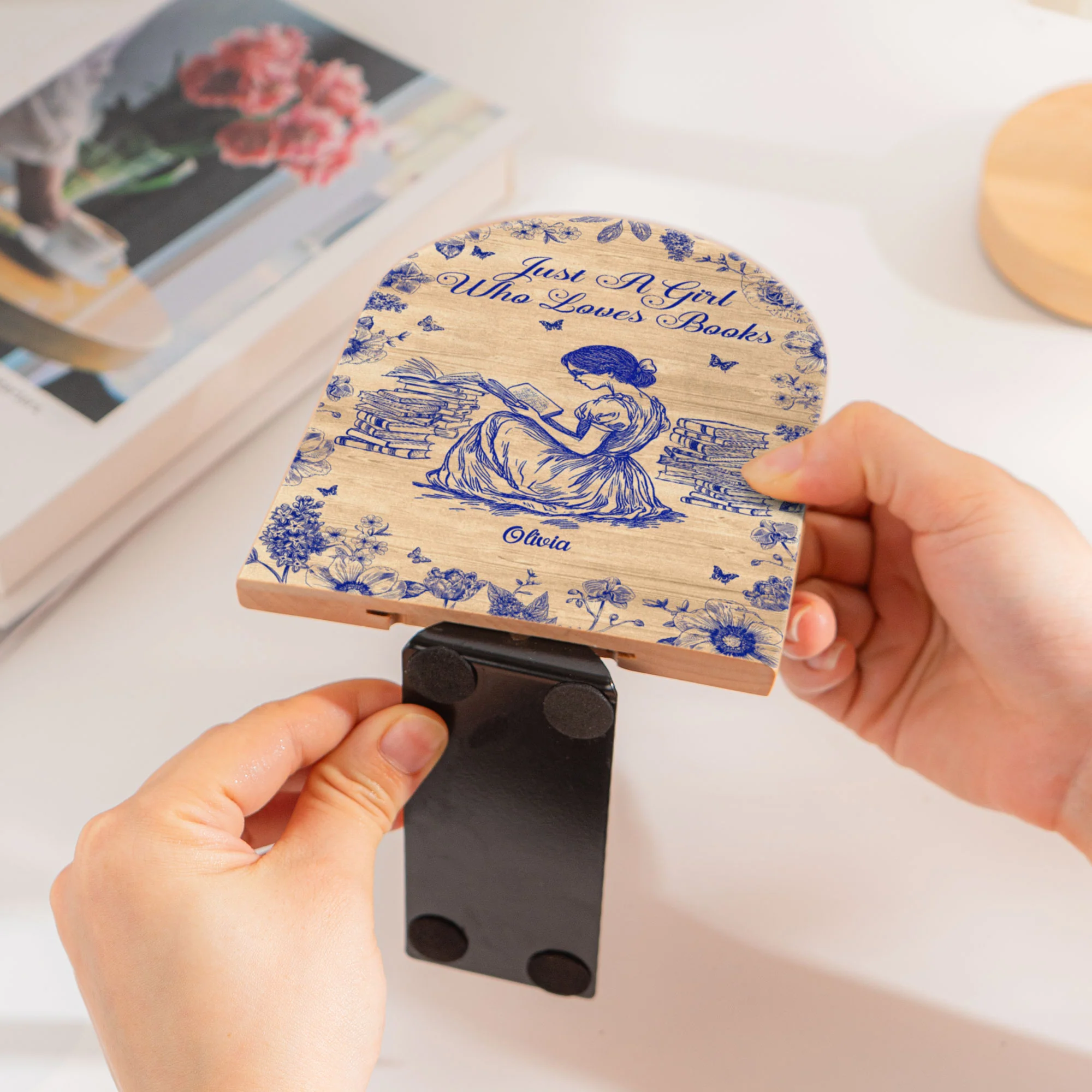 A Girl Who Loves Books Toile De Jouy - Custom Wood Book Ends - Image 4