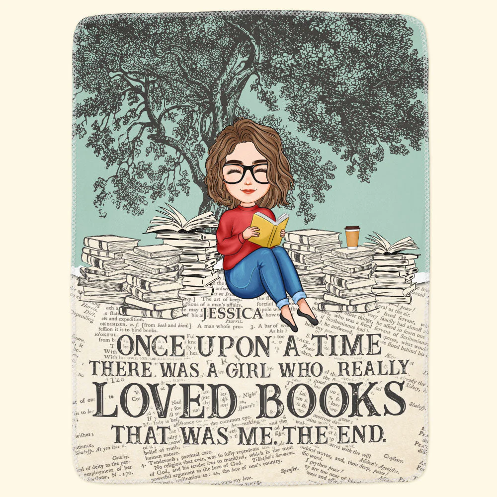 A Girl Who Really Loved Books - Personalized Blanket - Image 3
