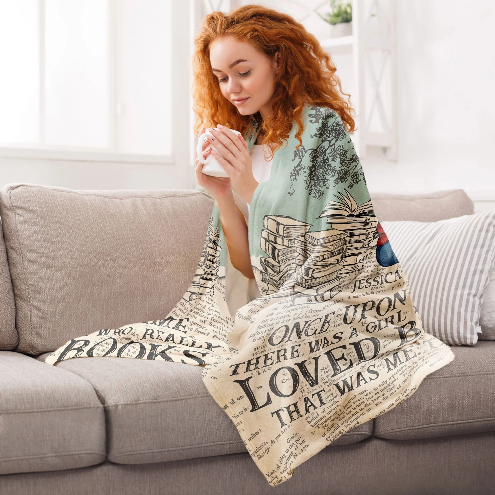A Girl Who Really Loved Books - Personalized Blanket - Image 5